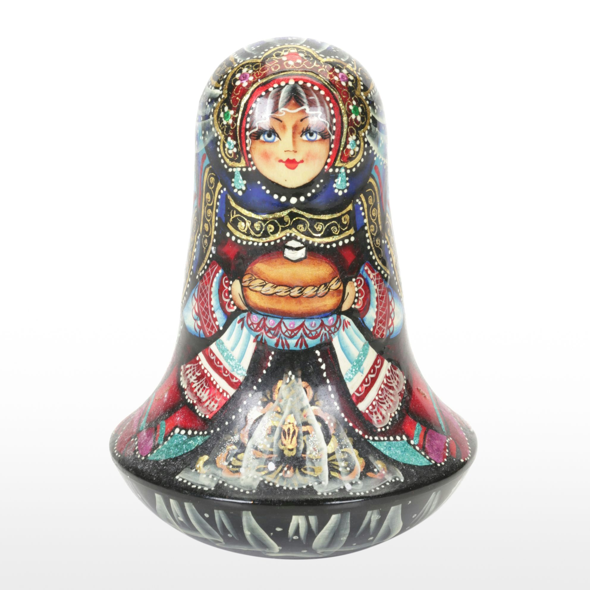 Russian Hand-Painted Matryoshka Style "White Nights" Bell Figurine