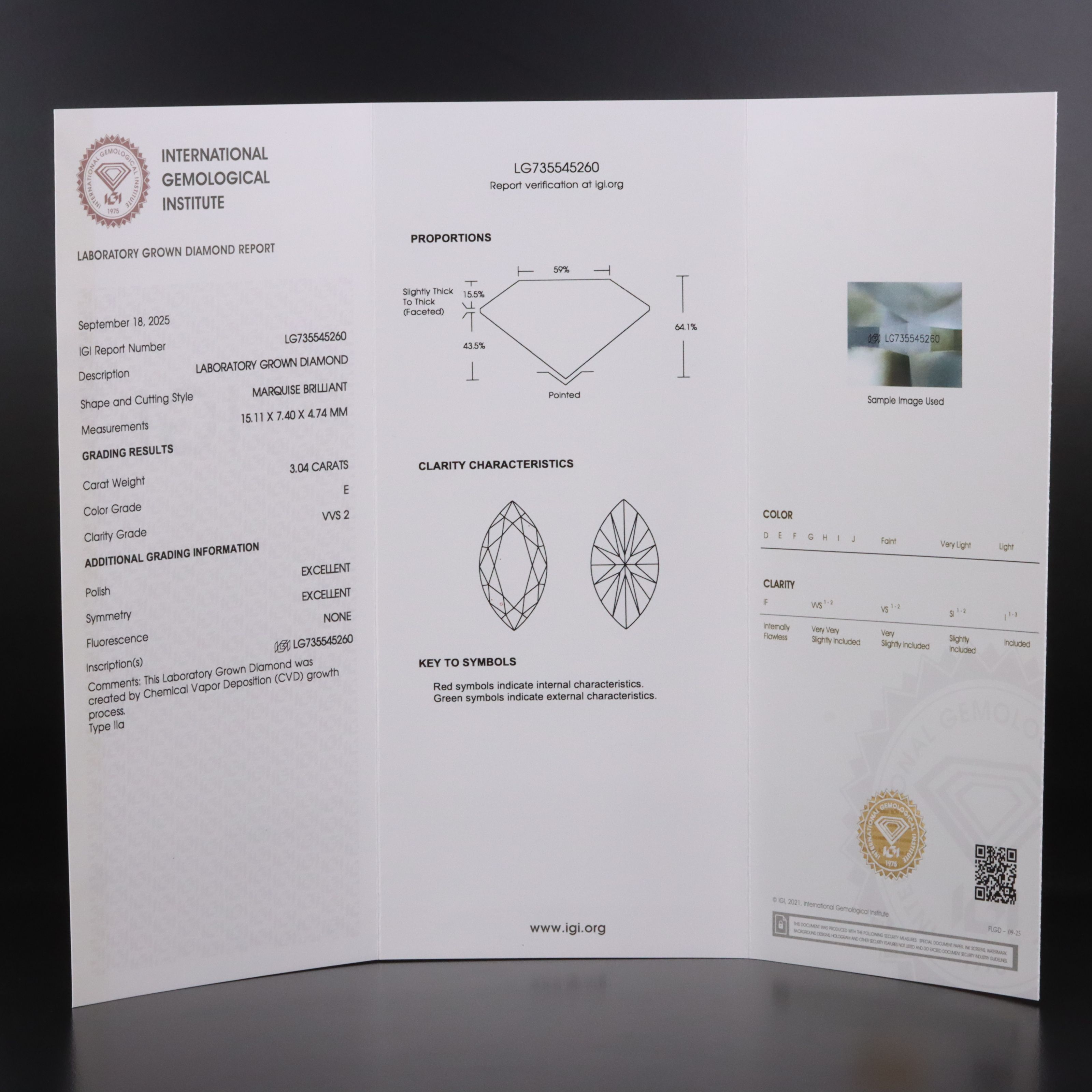Loose 3.04 CT Lab Grown Diamond with IGI Report