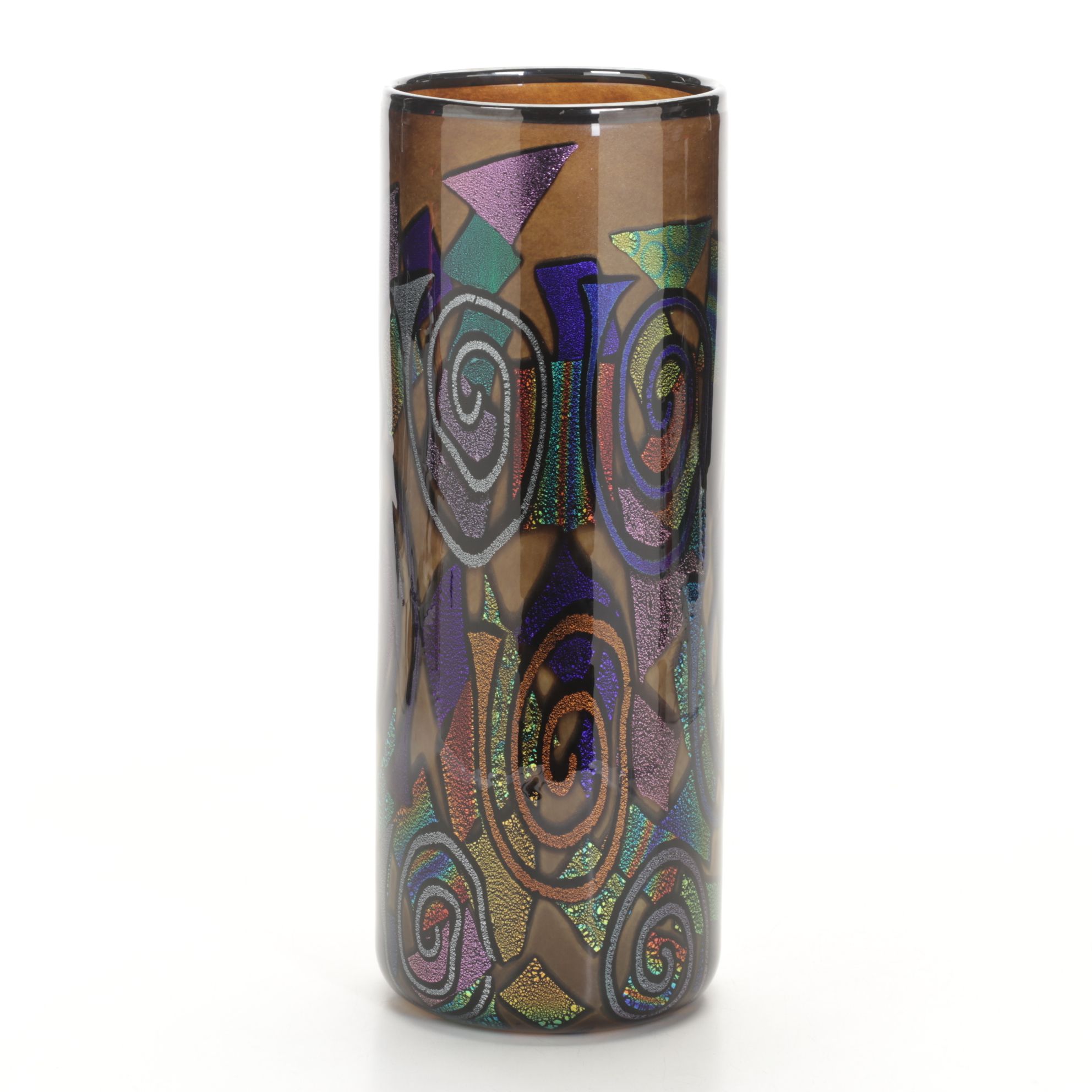 Mad Art Studio Iridescent Swirl Glass Cylinder Vase
