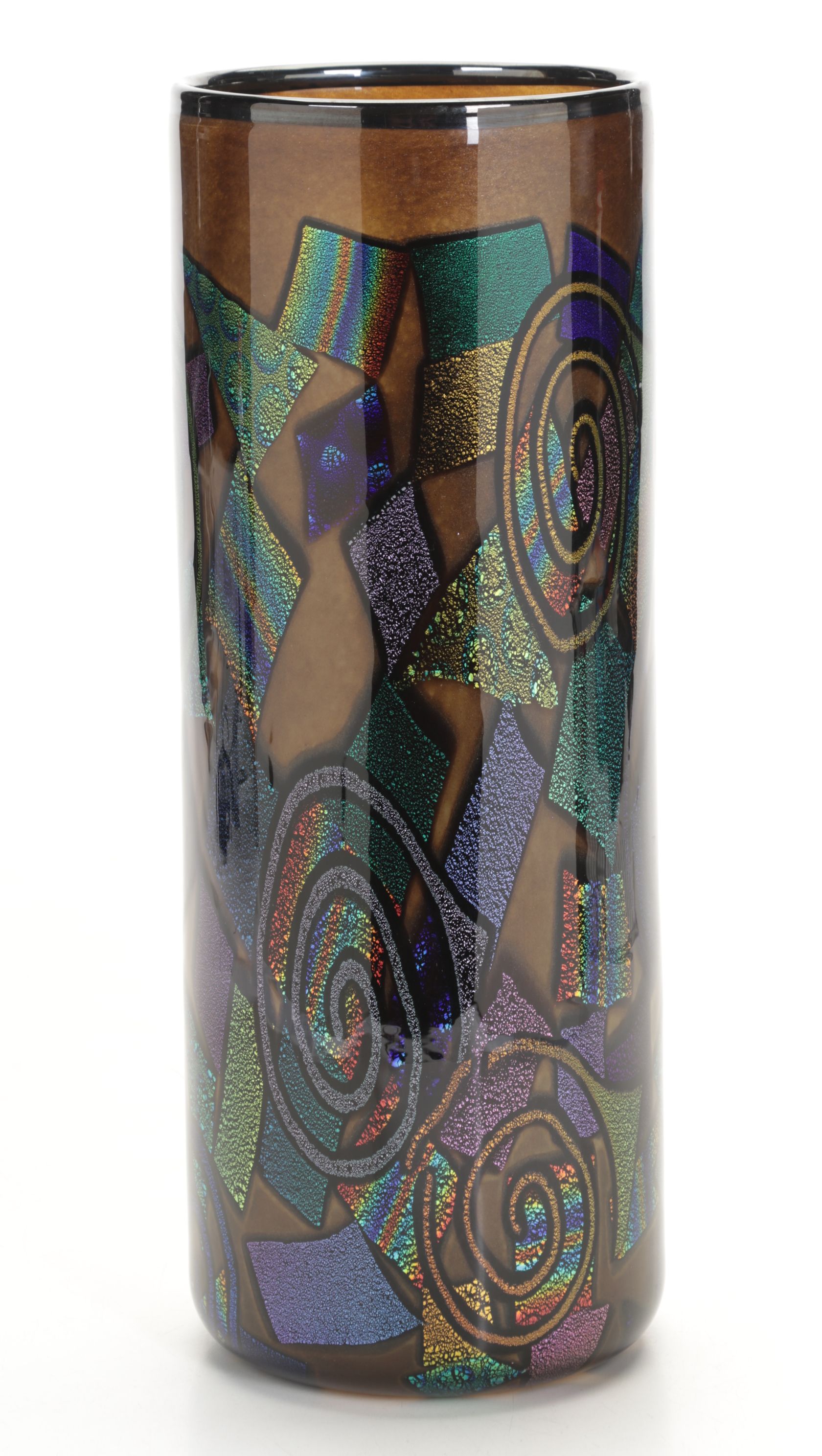 Mad Art Studio Iridescent Swirl Glass Cylinder Vase