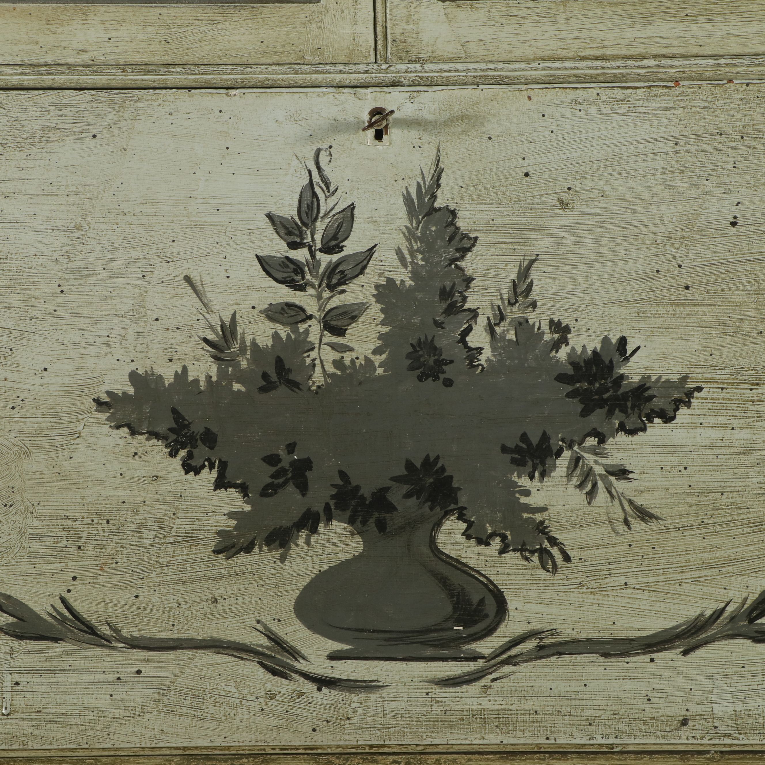 Paint-Decorated and Leaded Glass Secretary, Early 20th Century