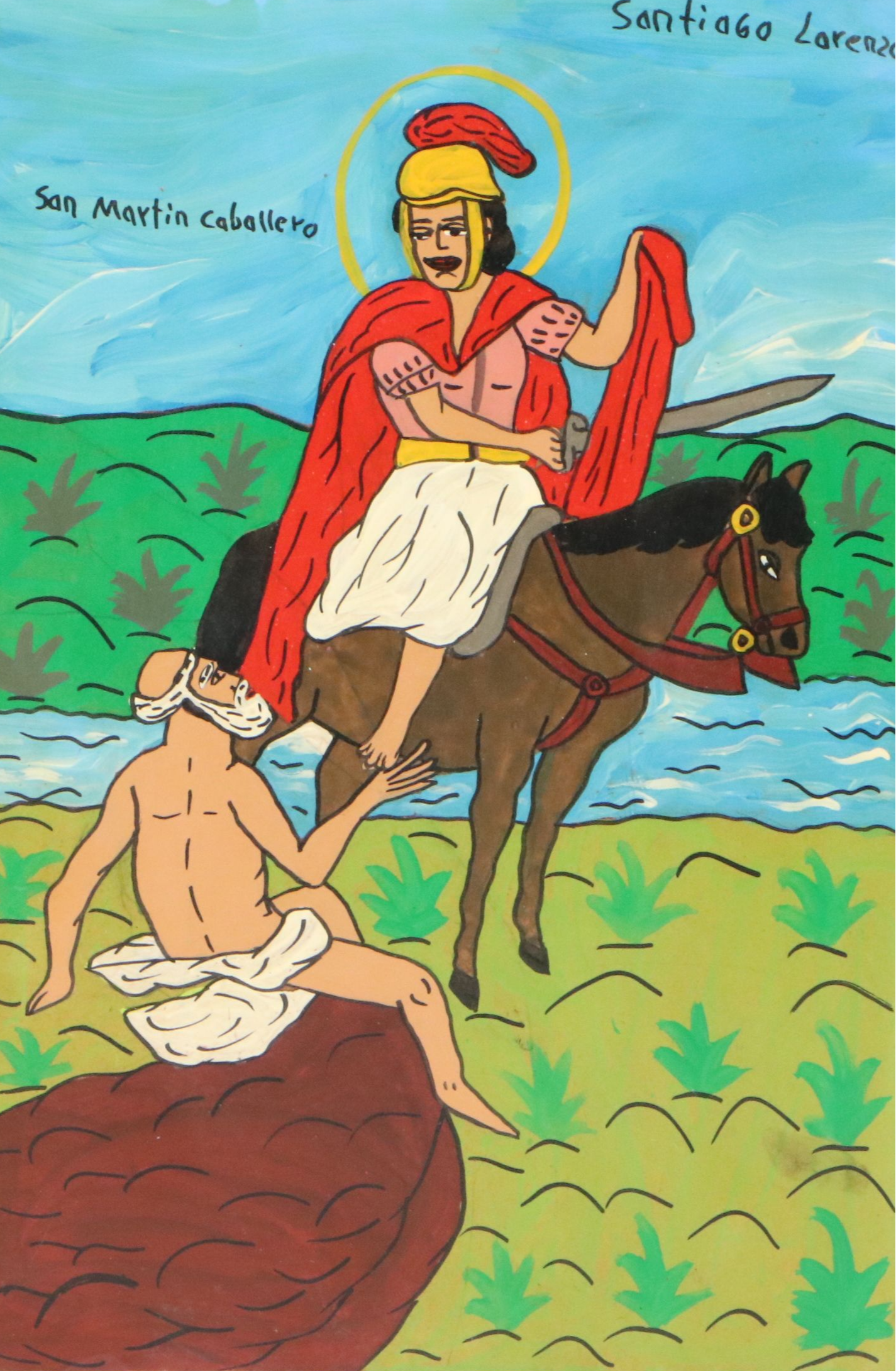 Santiago Lorenzo Mexican Folk Art Painting "San Martin Caballero"