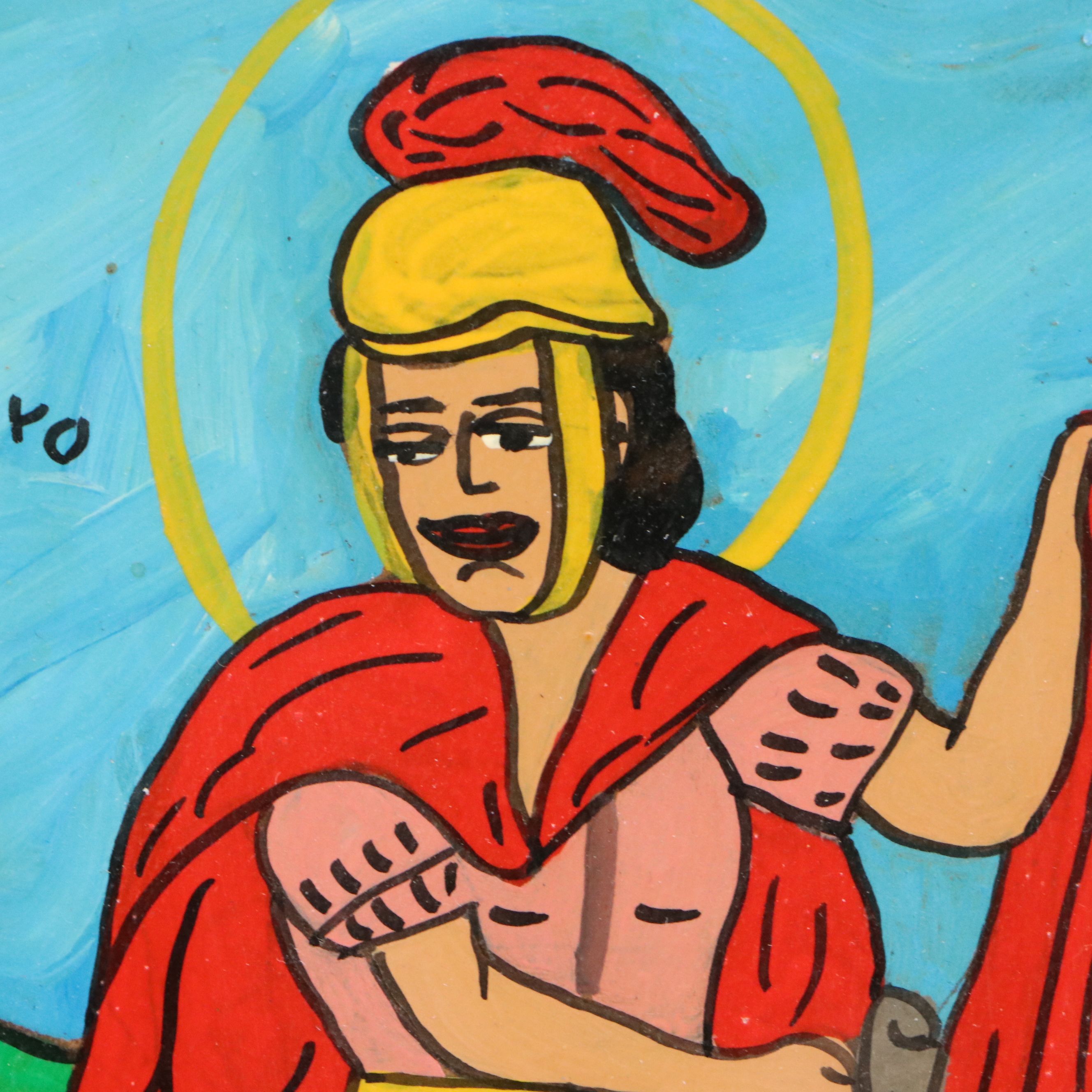 Santiago Lorenzo Mexican Folk Art Painting "San Martin Caballero"