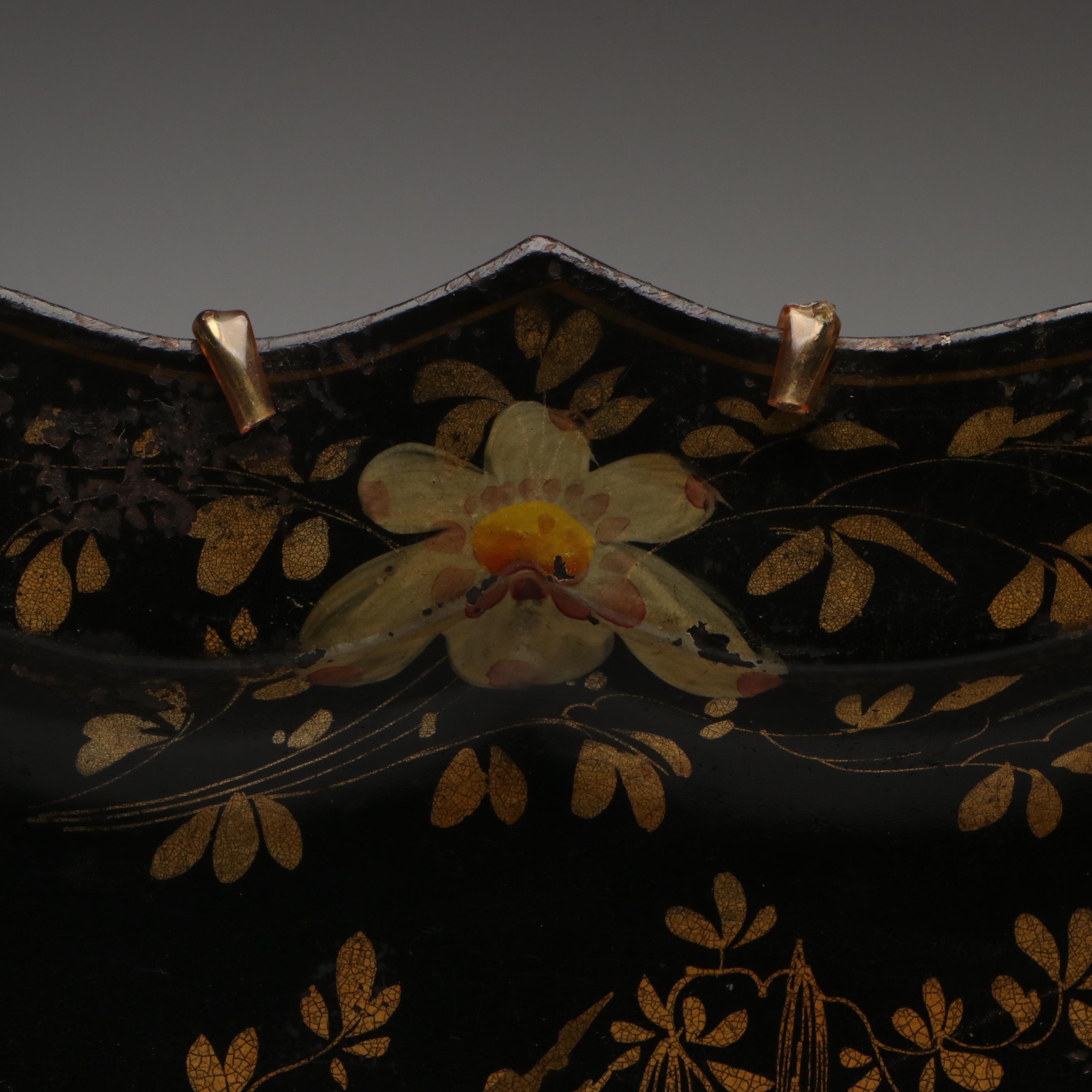 Hand-Painted Toleware Peacock Tray with Hanging Hardware