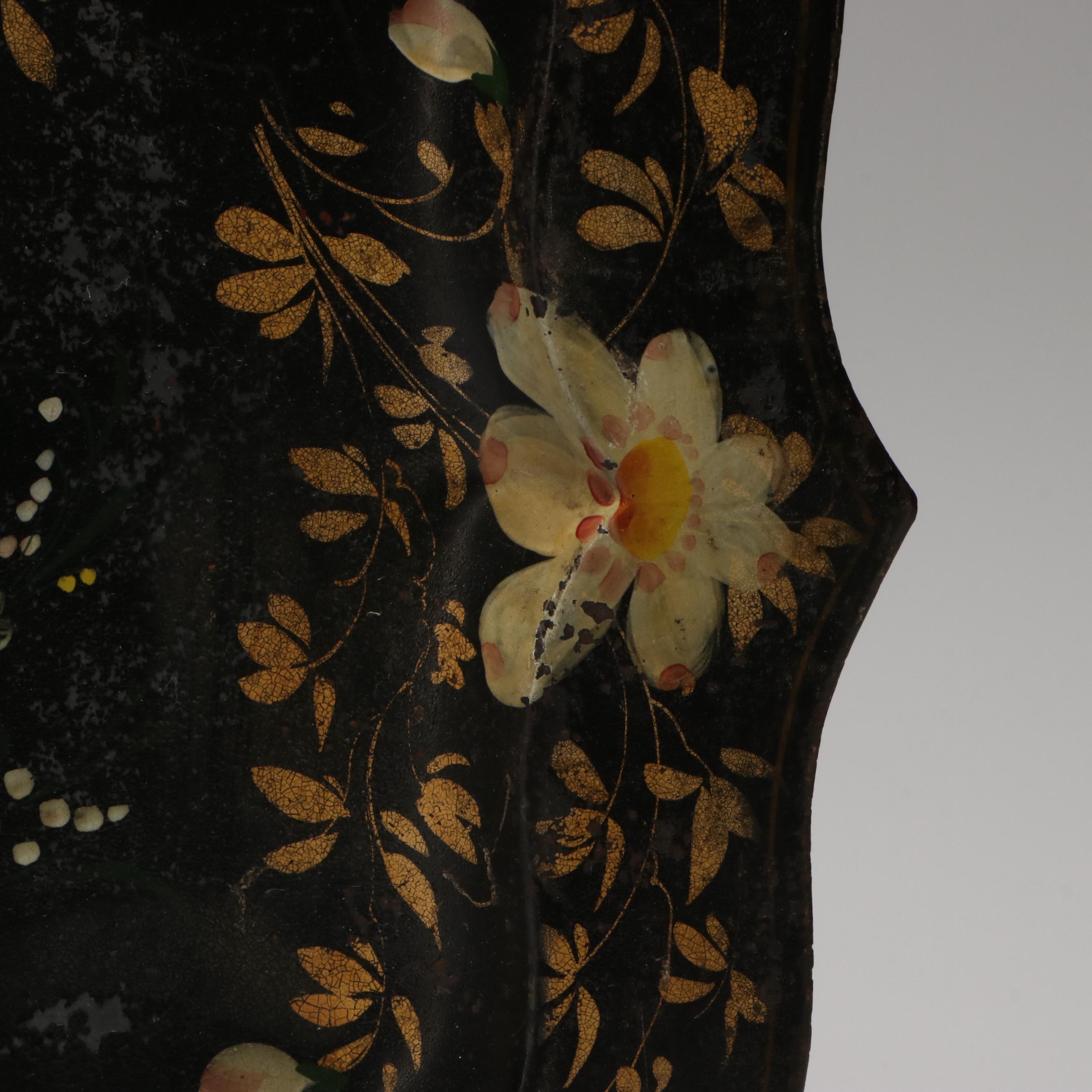 Hand-Painted Toleware Peacock Tray with Hanging Hardware