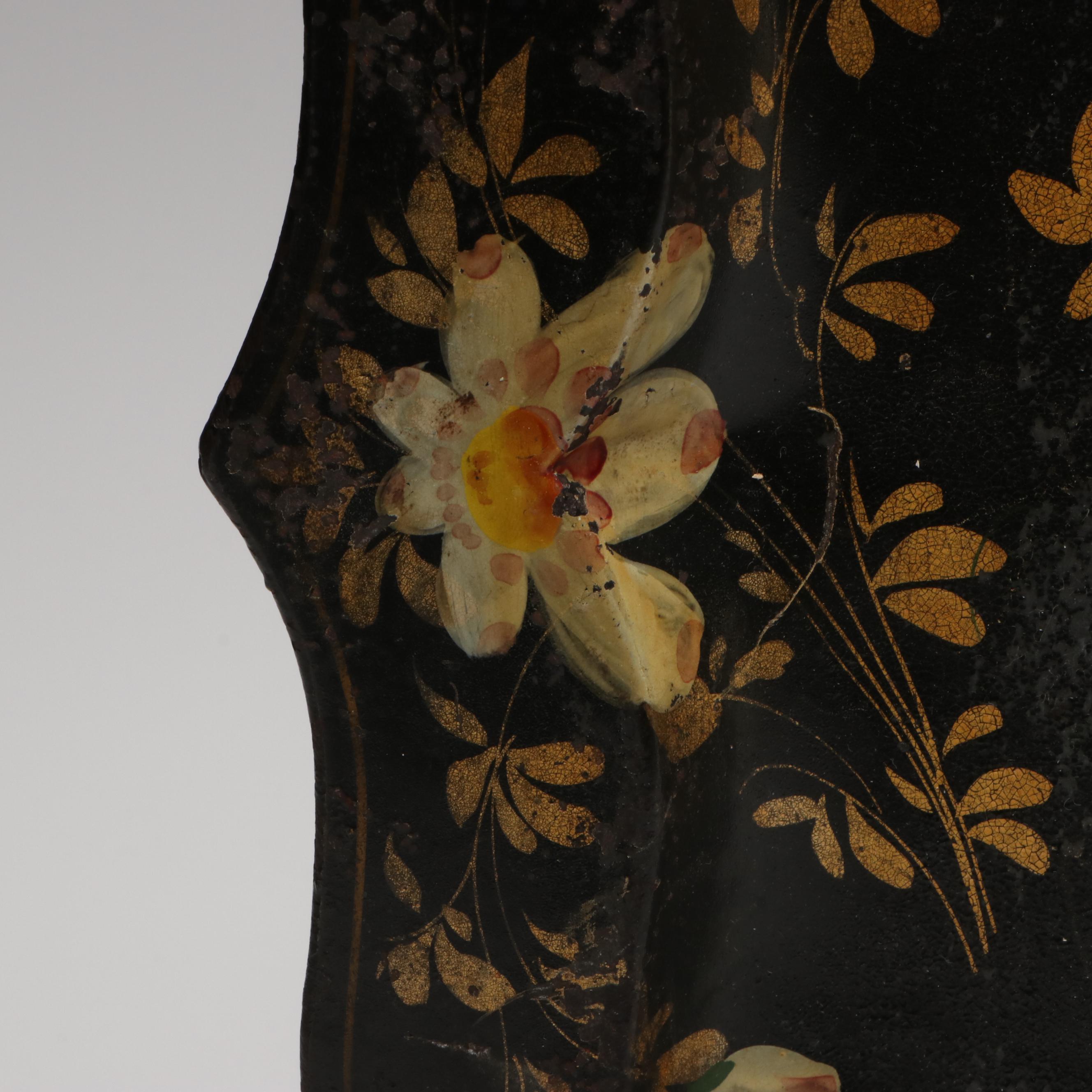 Hand-Painted Toleware Peacock Tray with Hanging Hardware