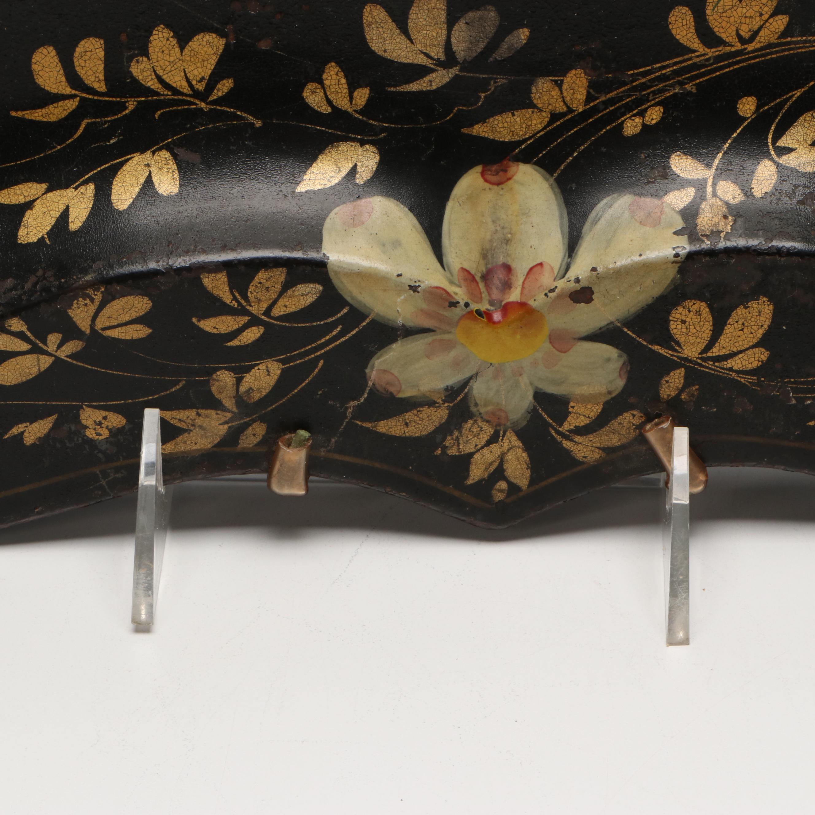 Hand-Painted Toleware Peacock Tray with Hanging Hardware