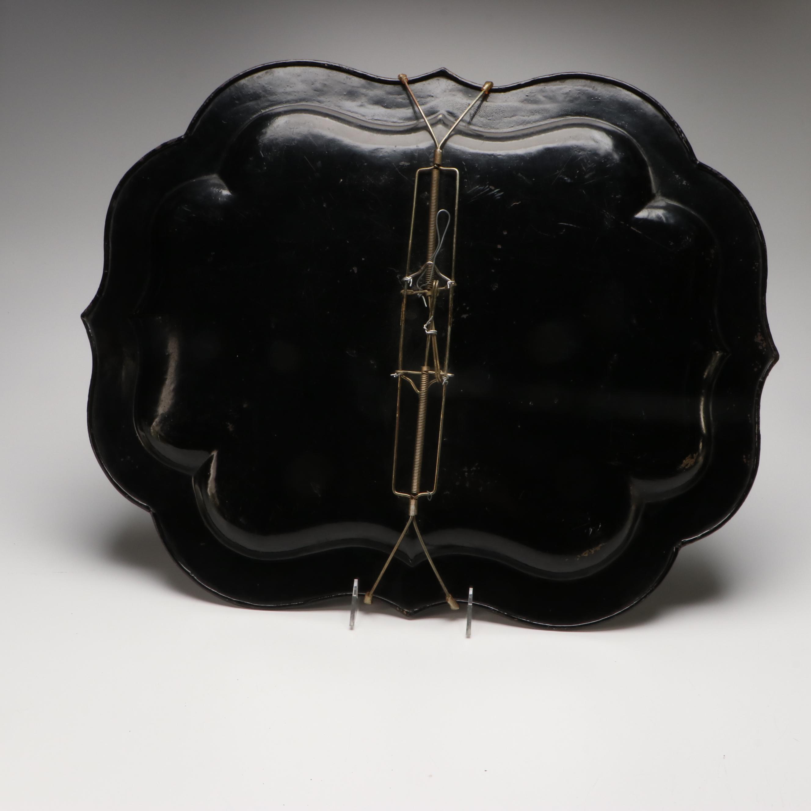 Hand-Painted Toleware Peacock Tray with Hanging Hardware