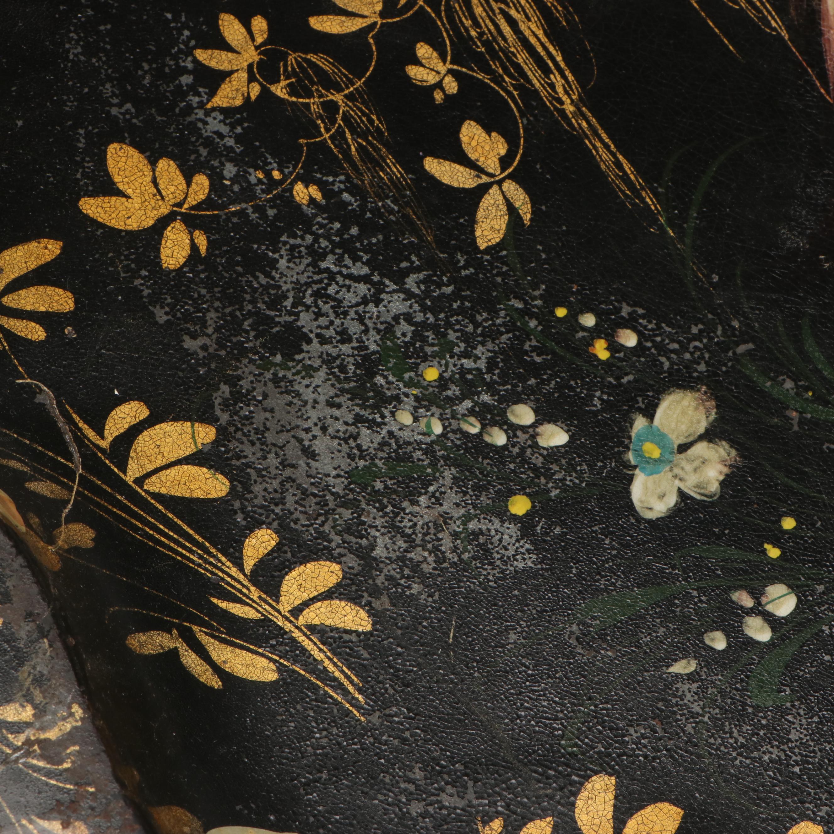 Hand-Painted Toleware Peacock Tray with Hanging Hardware