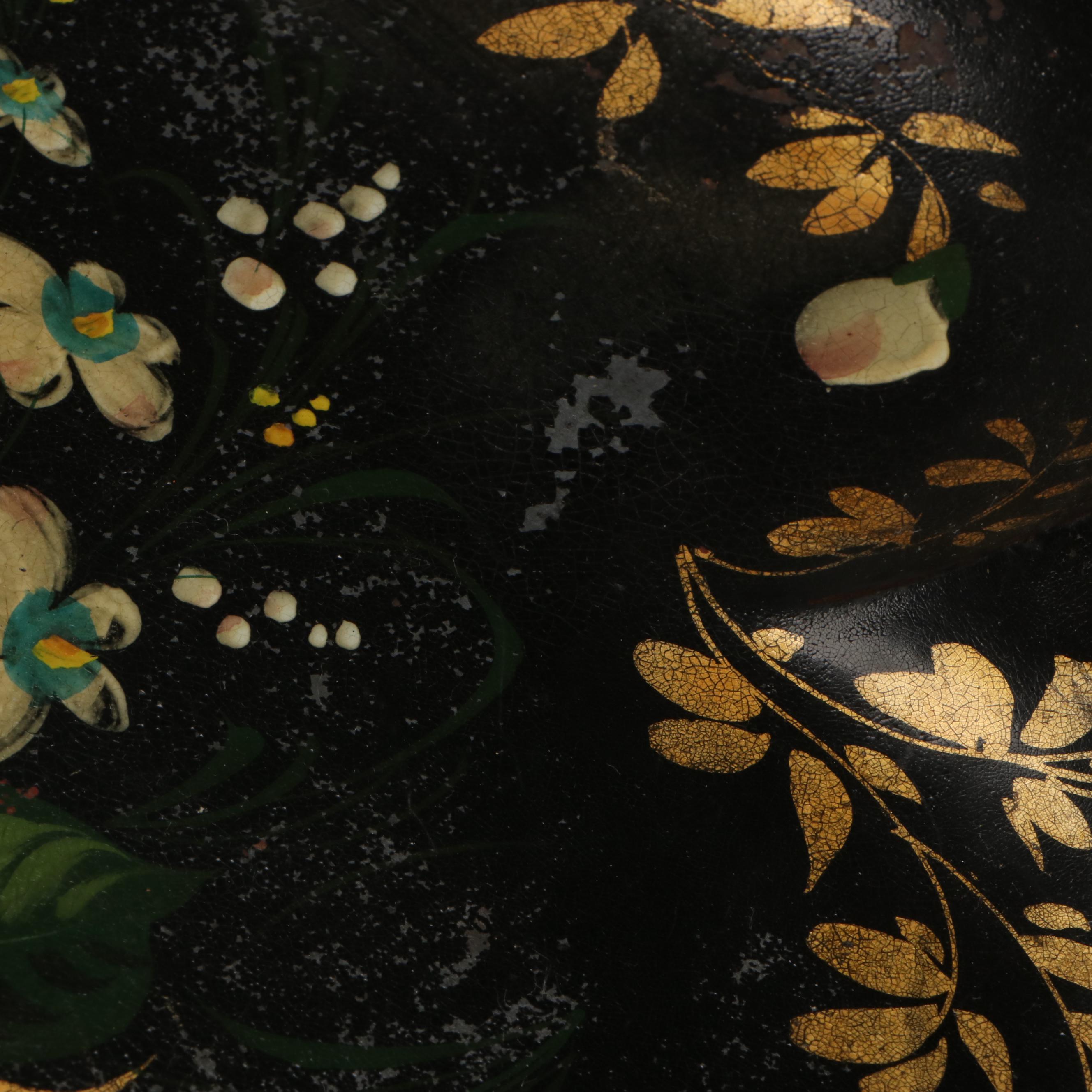 Hand-Painted Toleware Peacock Tray with Hanging Hardware