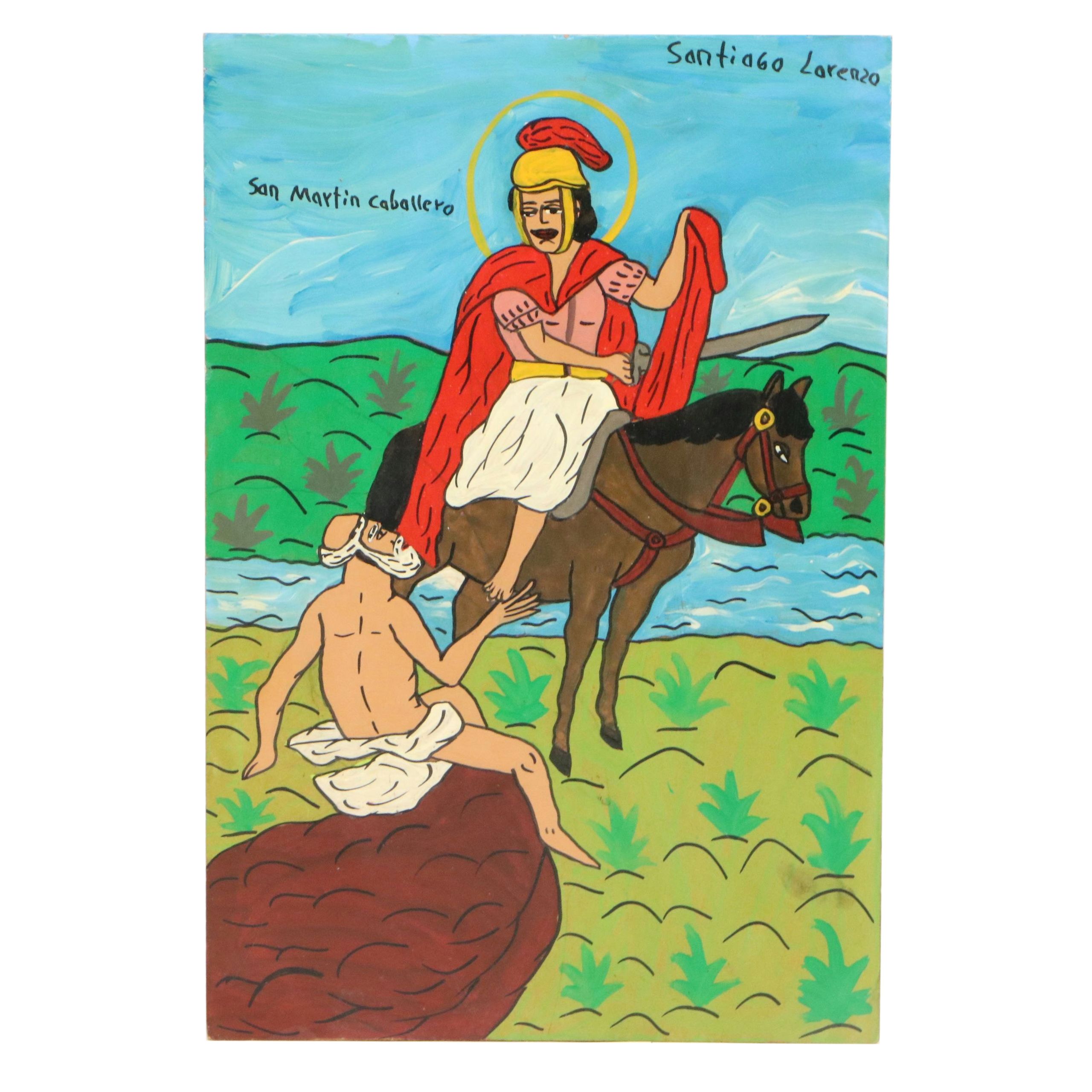 Santiago Lorenzo Mexican Folk Art Painting "San Martin Caballero"