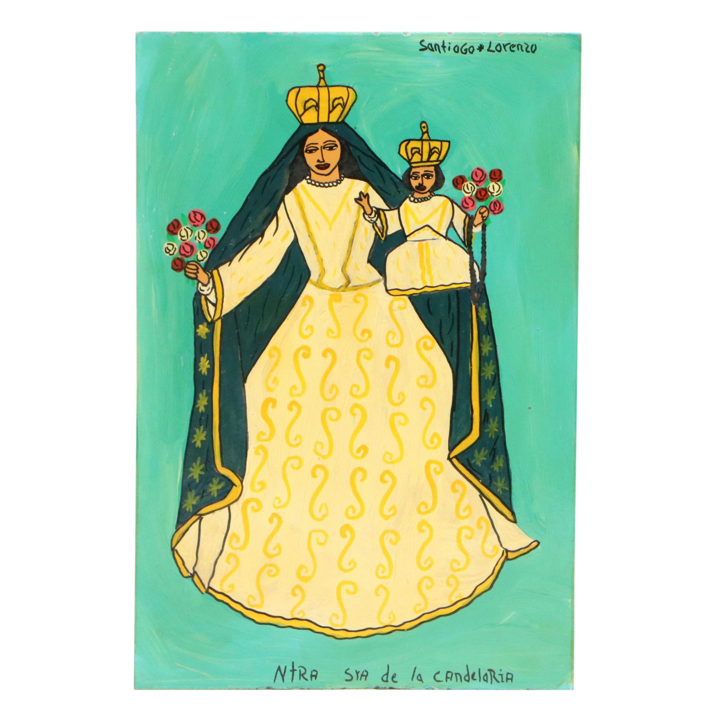 Santiago Lorenzo Mexican Folk Art Painting "Nuestra Señora de la Candelaria"