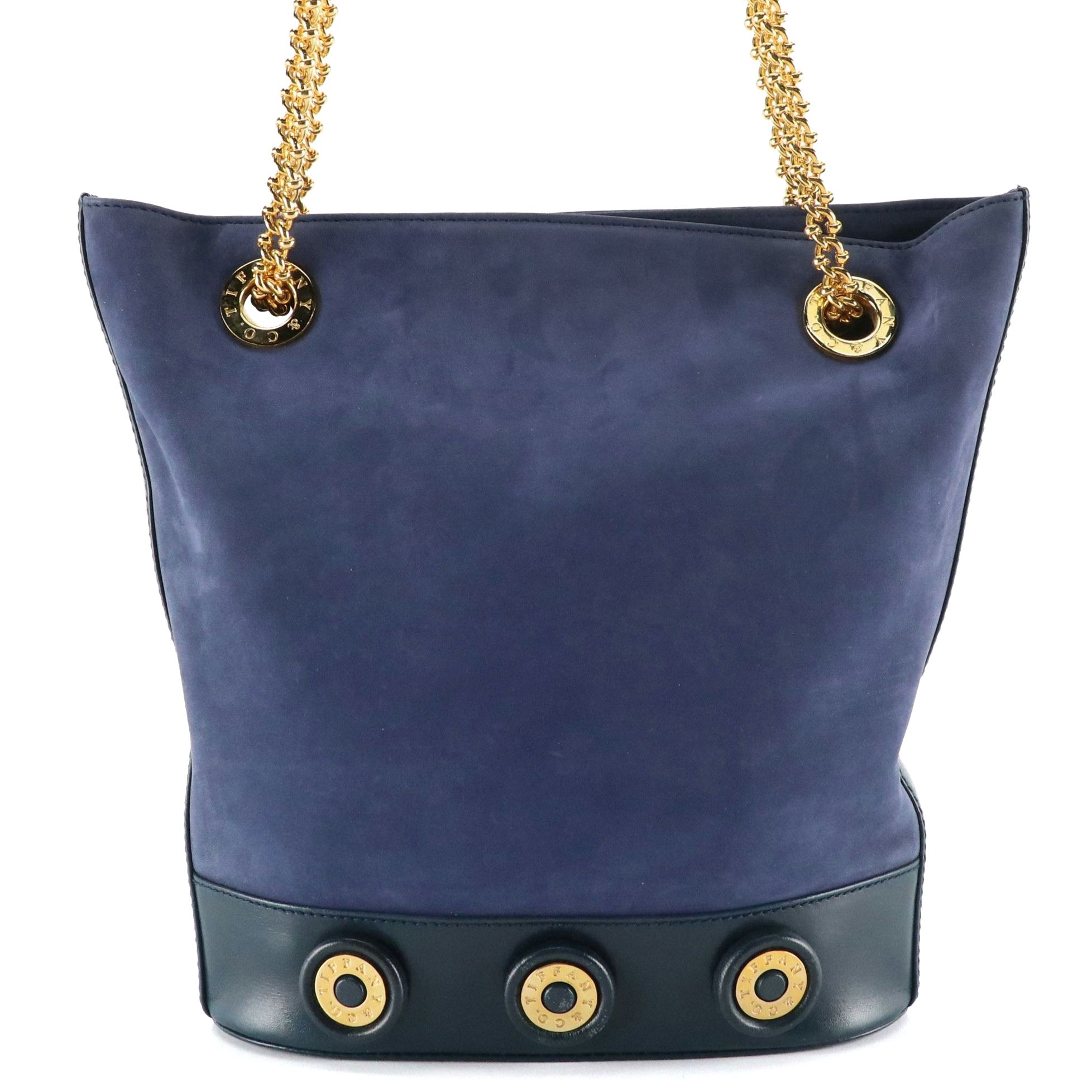 Tiffany & Co. Chain Link Bucket Bag in Blue Suede and Leather
