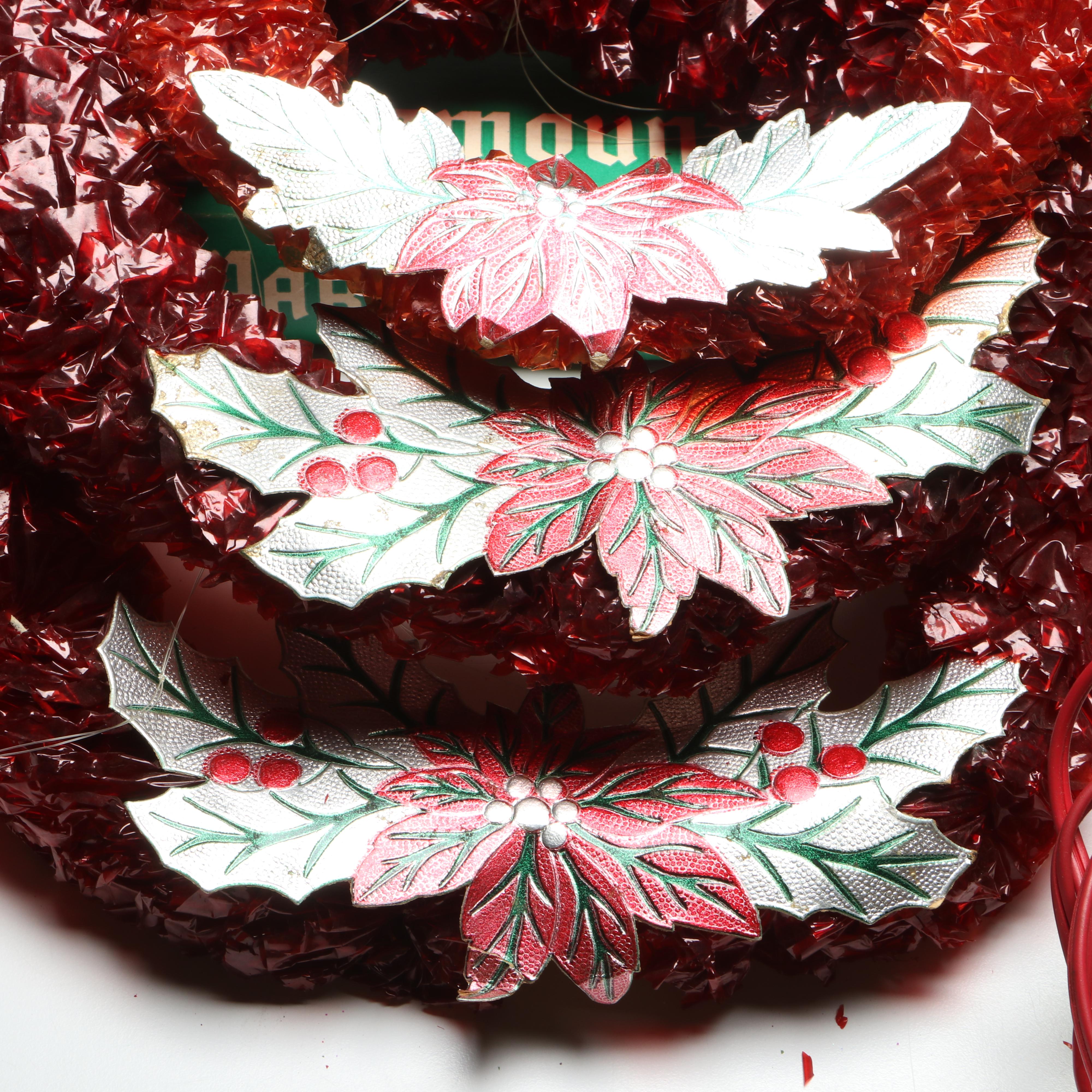 Paramount Silky Chenille Wreaths and More Christmas Decorations, Mid-20th C.