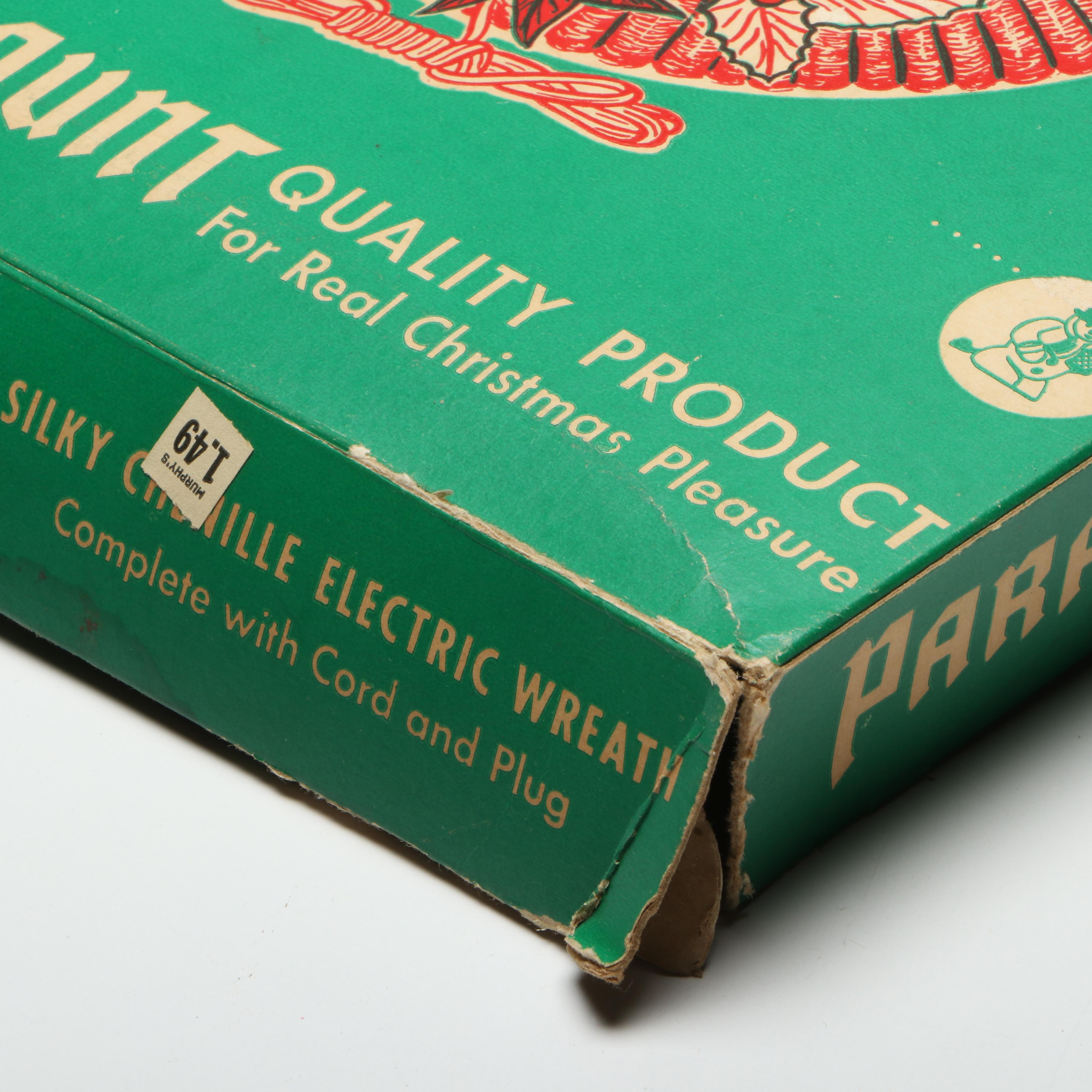 Paramount Silky Chenille Wreaths and More Christmas Decorations, Mid-20th C.