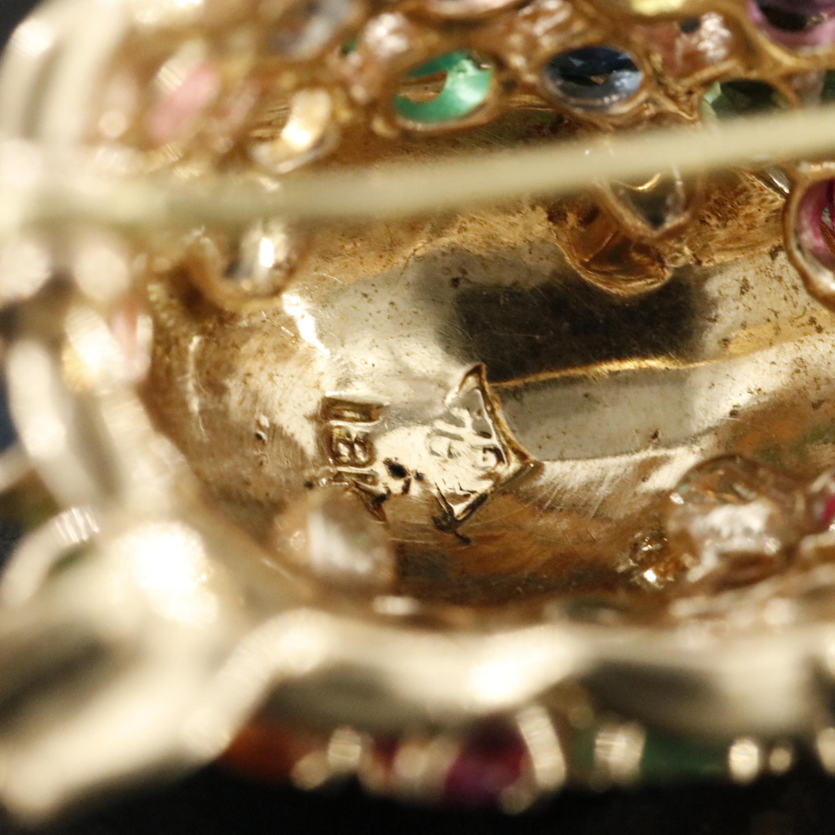 14K Enamel Tortoise Pin Featuring Sapphire, Tourmaline, and Emerald