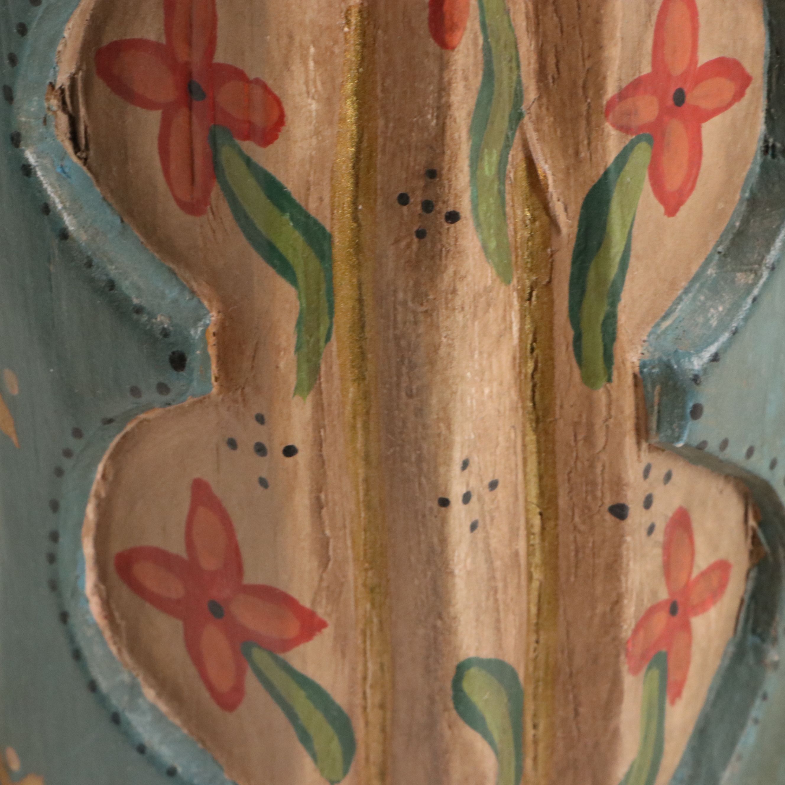 Mexican Folk Art Polychrome Carved Wood "Our Lady of Guadalupe"