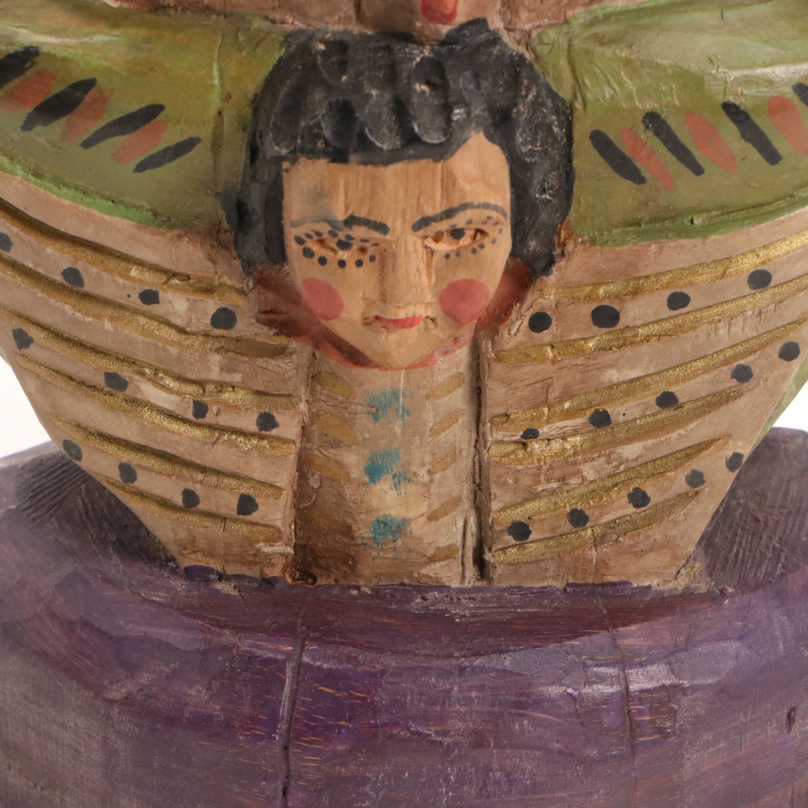 Mexican Folk Art Polychrome Carved Wood "Our Lady of Guadalupe"