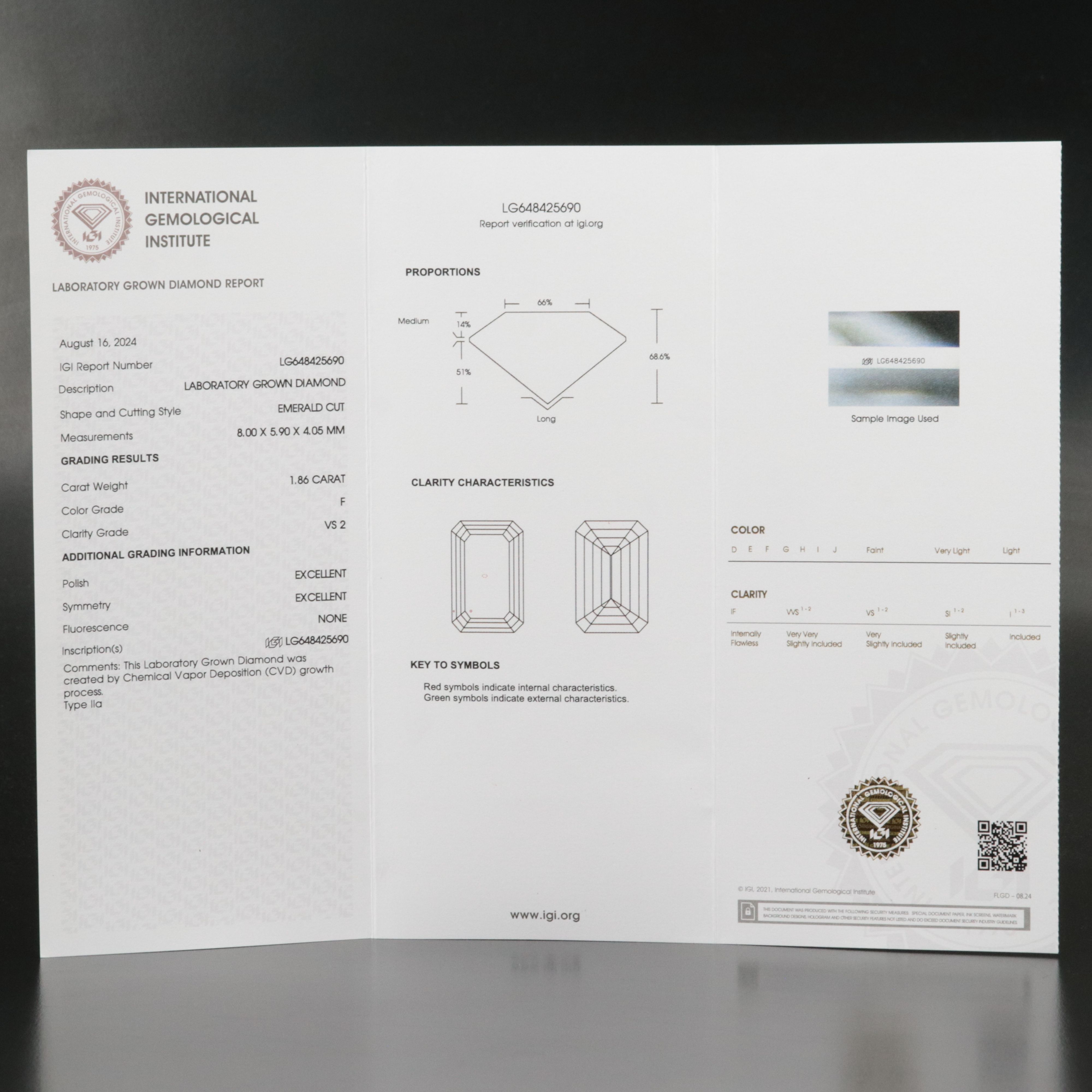 Loose 1.86 CT Lab Grown Diamond with IGI Report