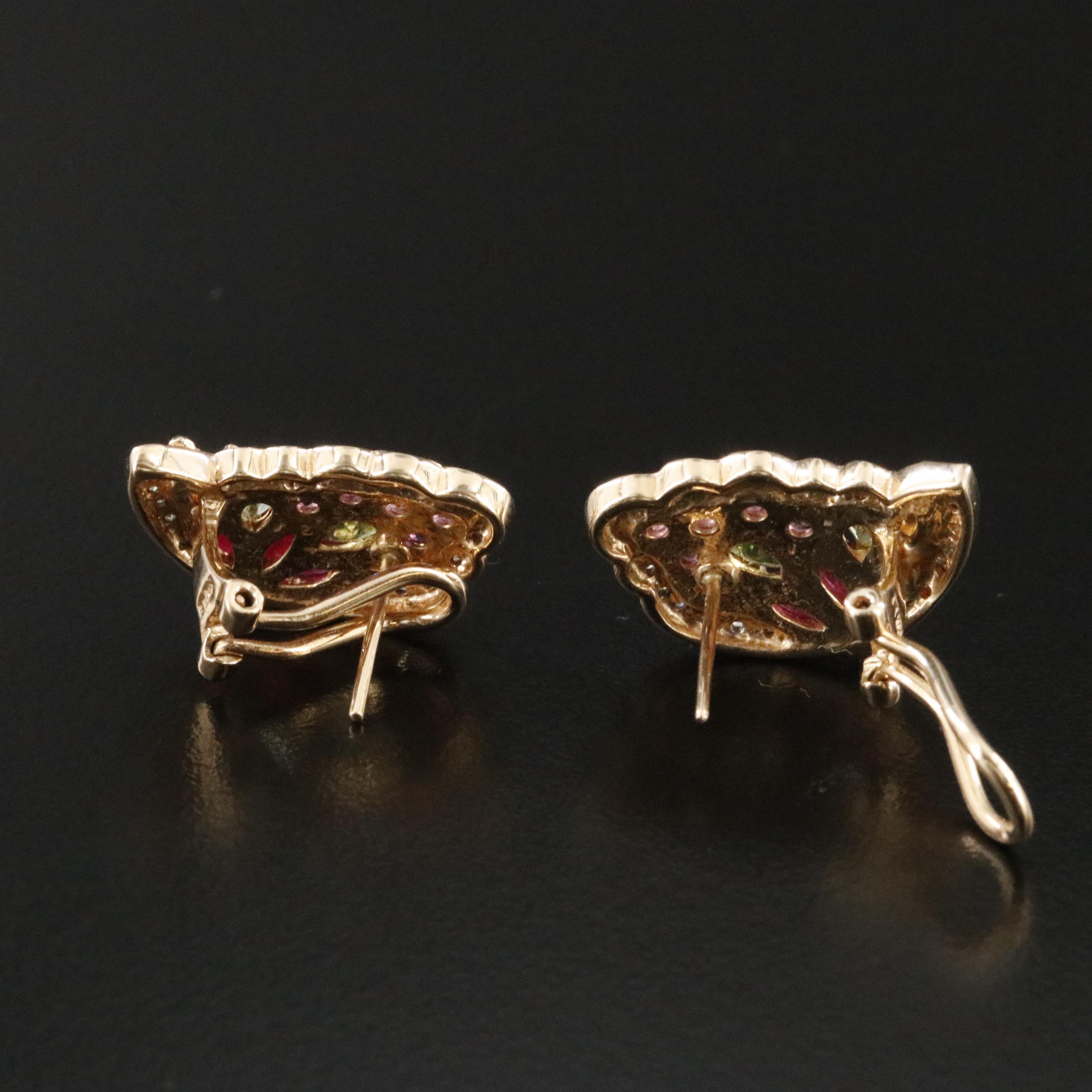 14K Ruby, Peridot, Citrine, Amethyst and Diamond Butterfly Wing Earrings