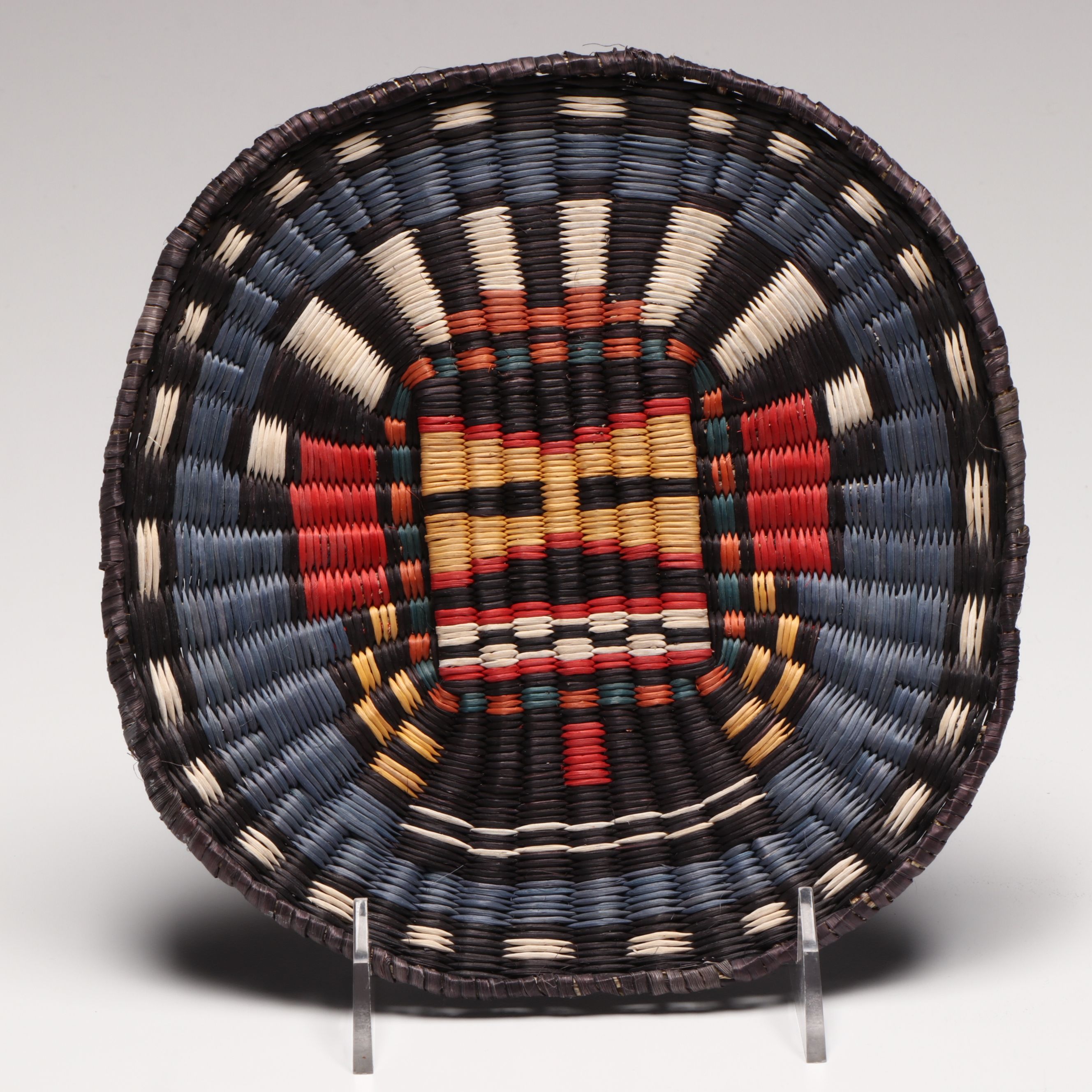 Hopi Third Mesa "Hilili Katsina" Polychrome Siwi and Sivaapi Basketry Plaque