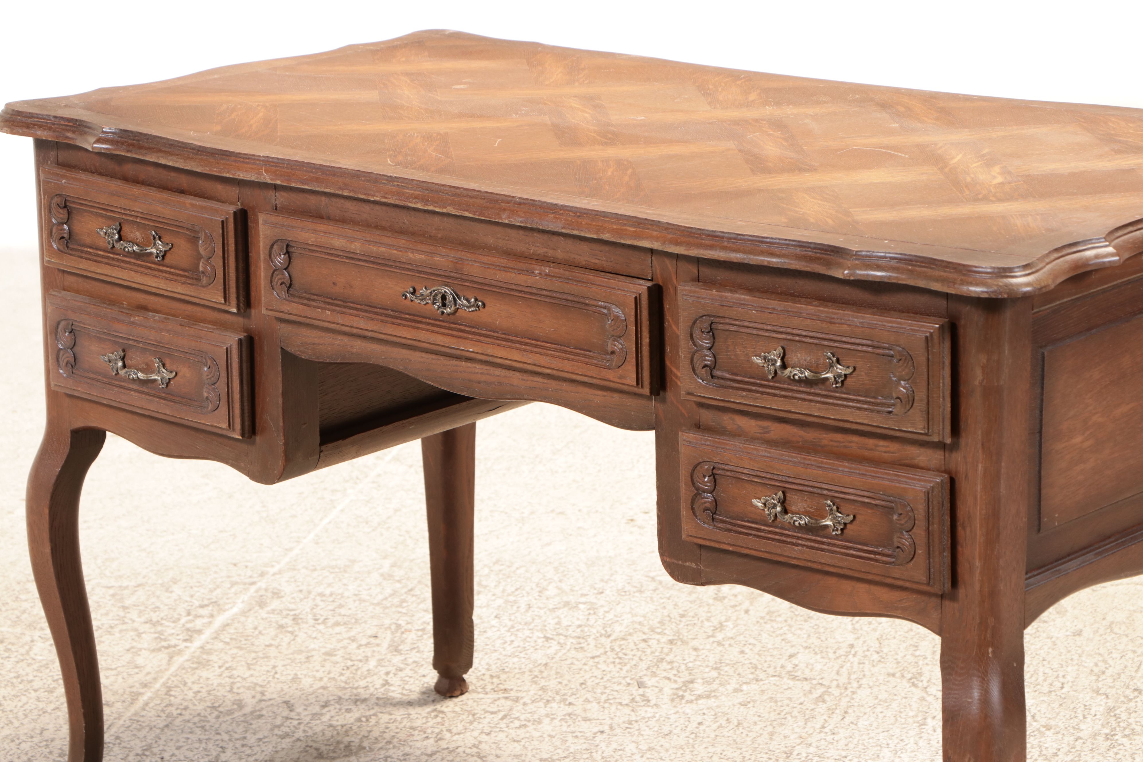 Louis XV Style Carved Oak and Parquetry Bureau Plat