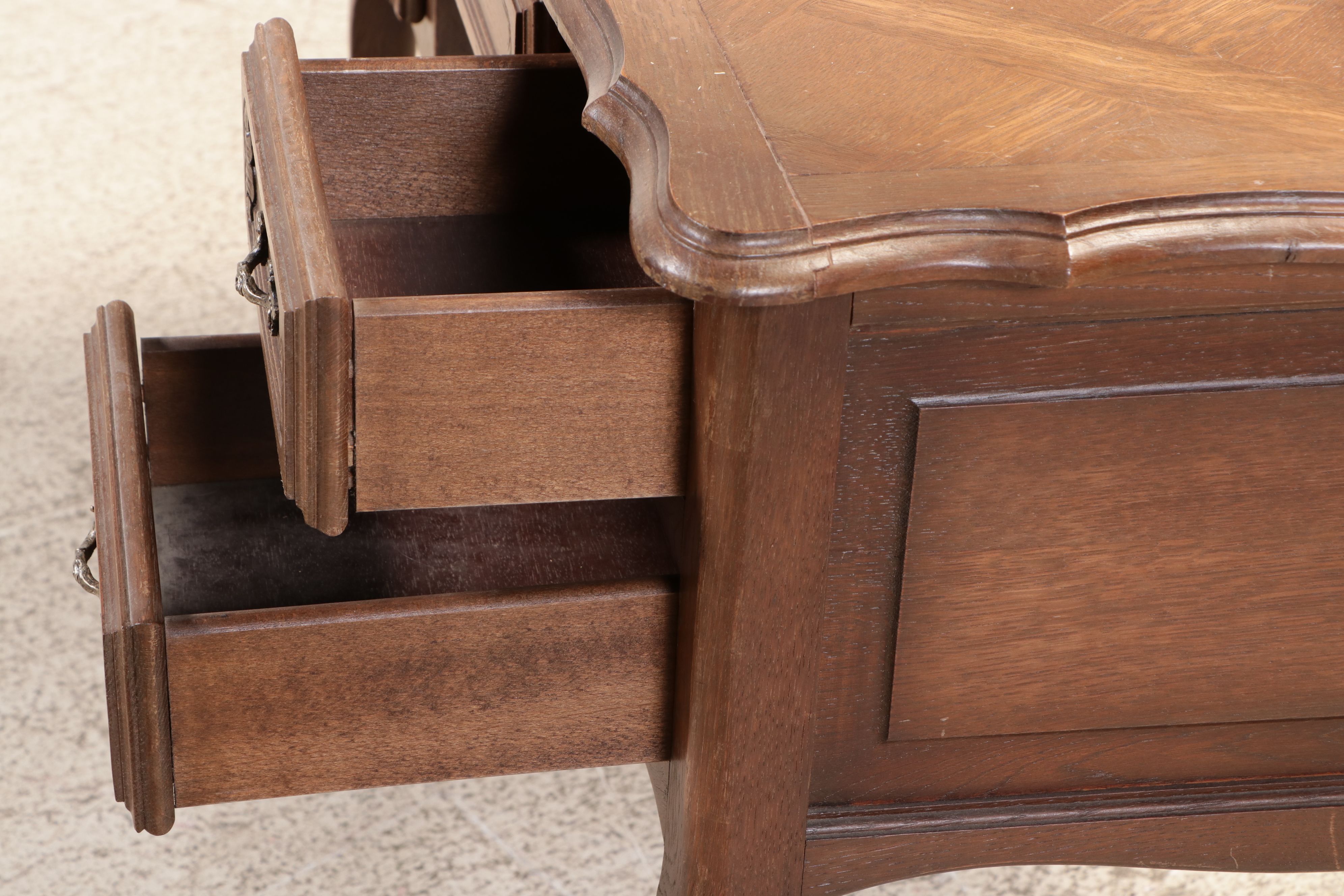 Louis XV Style Carved Oak and Parquetry Bureau Plat