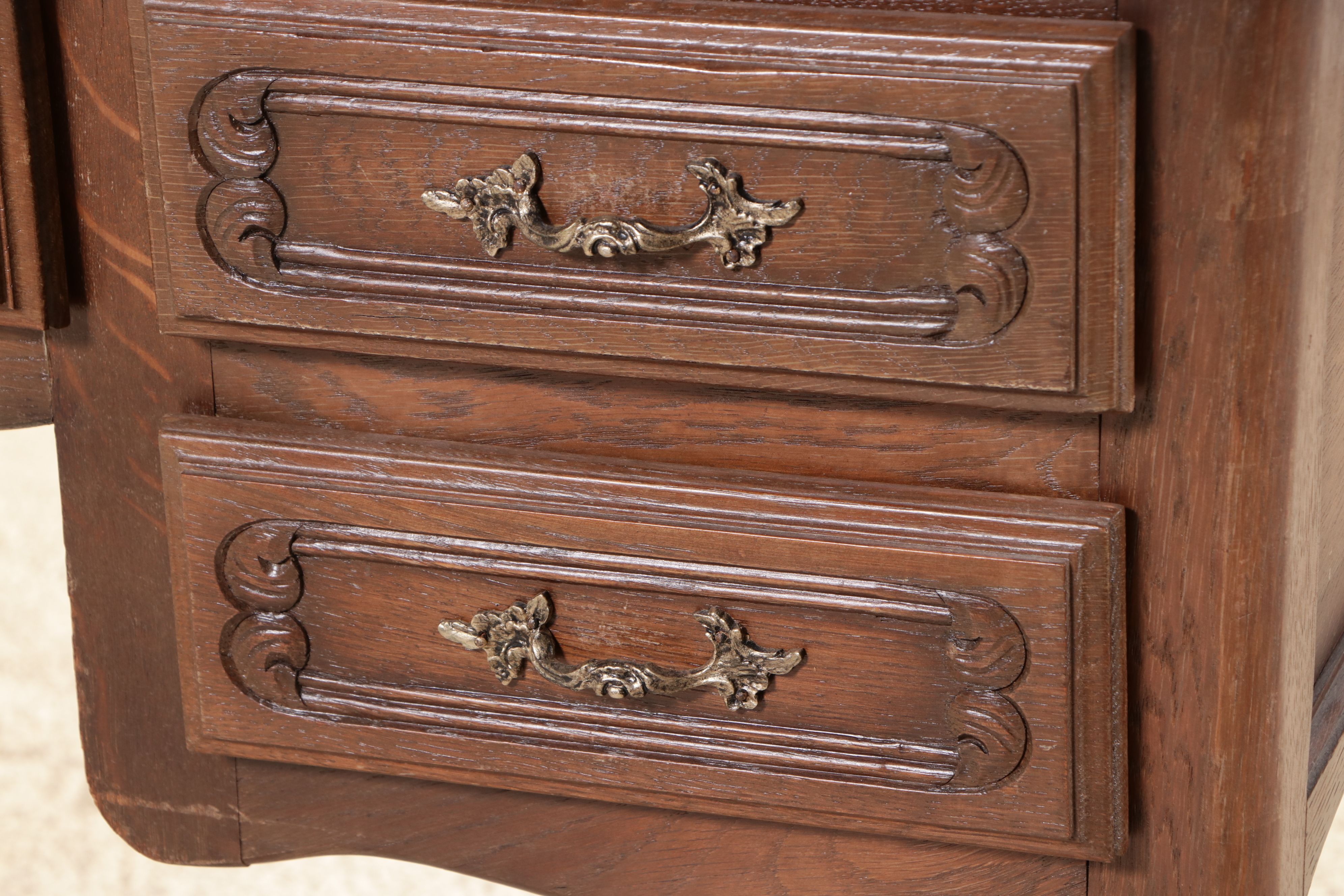 Louis XV Style Carved Oak and Parquetry Bureau Plat