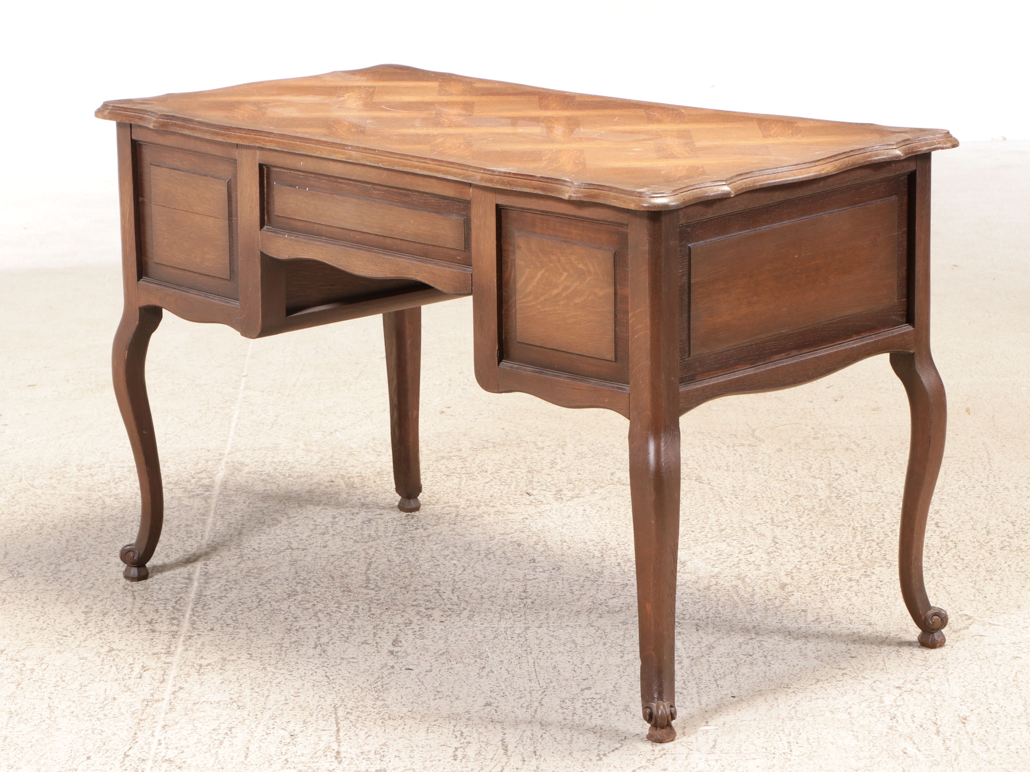 Louis XV Style Carved Oak and Parquetry Bureau Plat