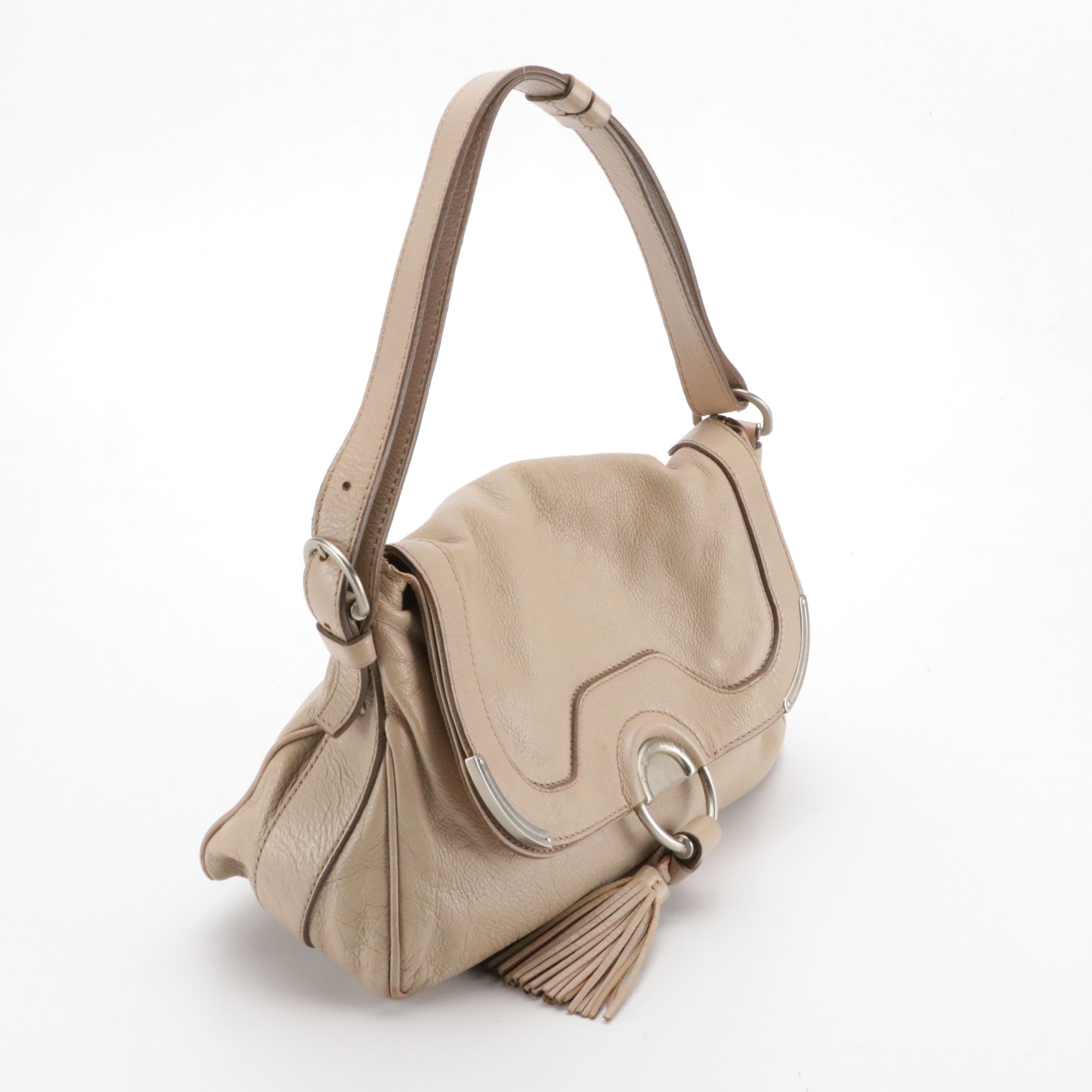 Celine Tassel Flap Shoulder Bag in Sandy Beige Grained Leather