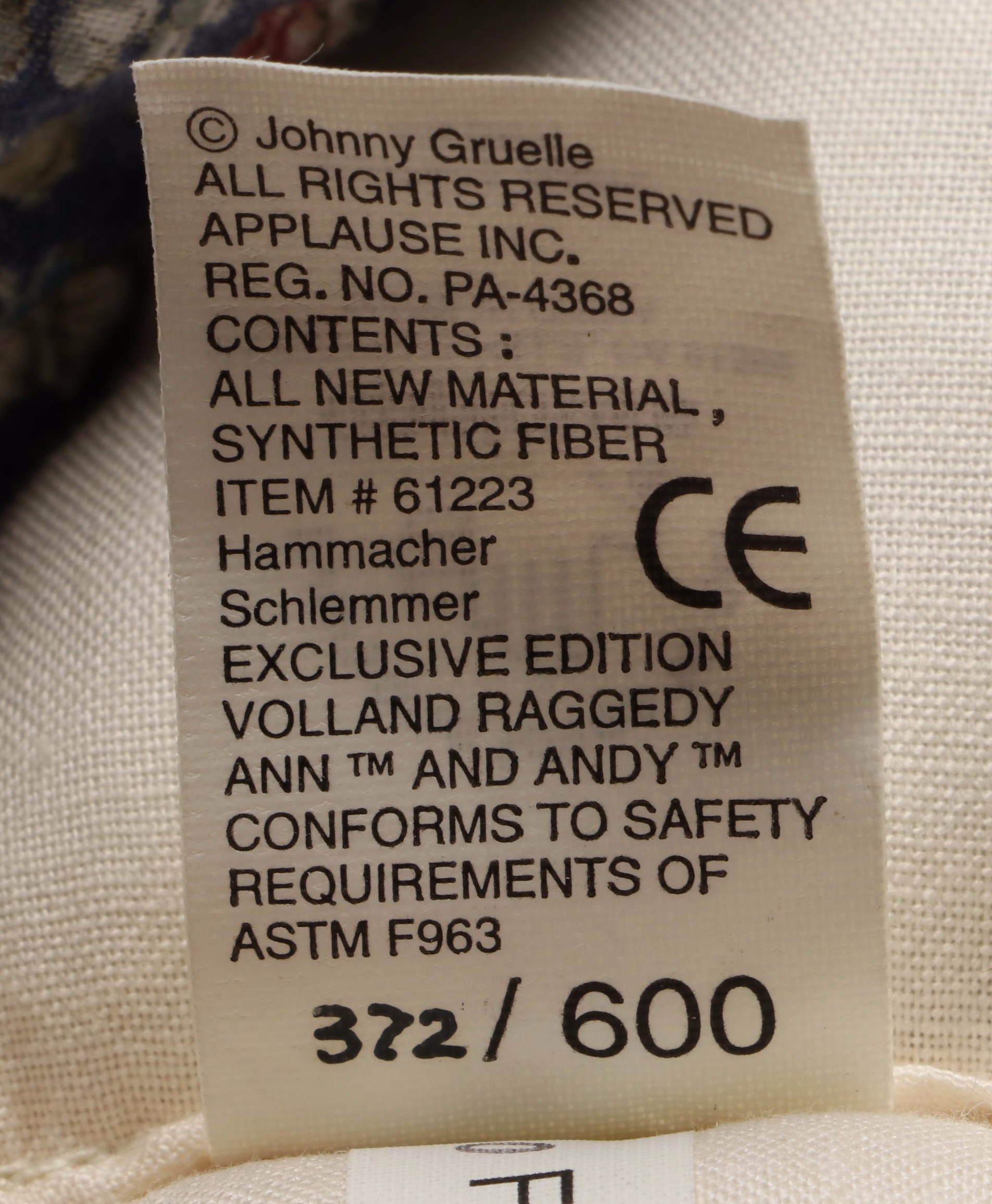 Reproduction Volland Raggedy Ann and Andy Dolls with Johnny Gruelle Books