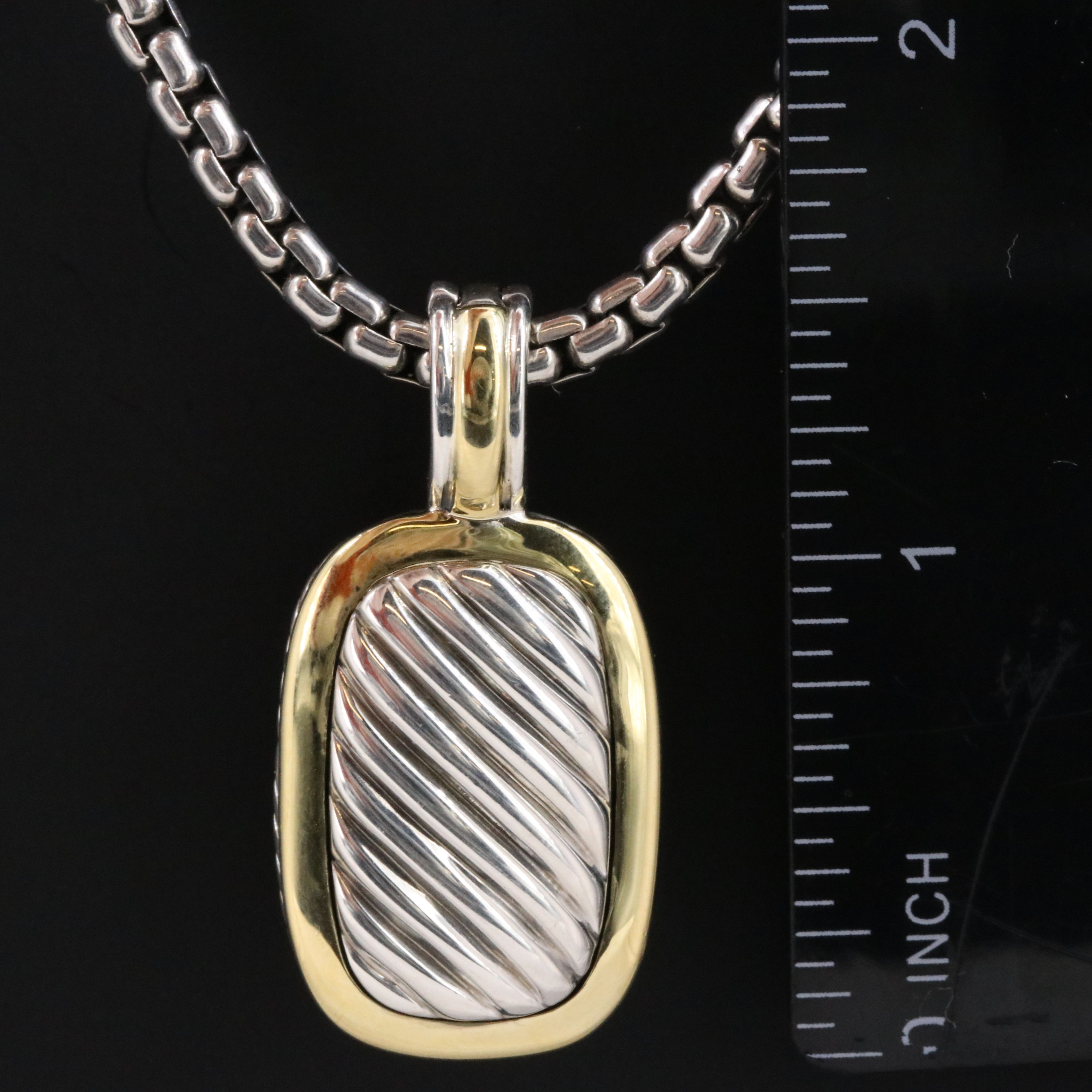 David Yurman Sterling Rectangular Cable Enhancer Pendant Necklace 18K ...