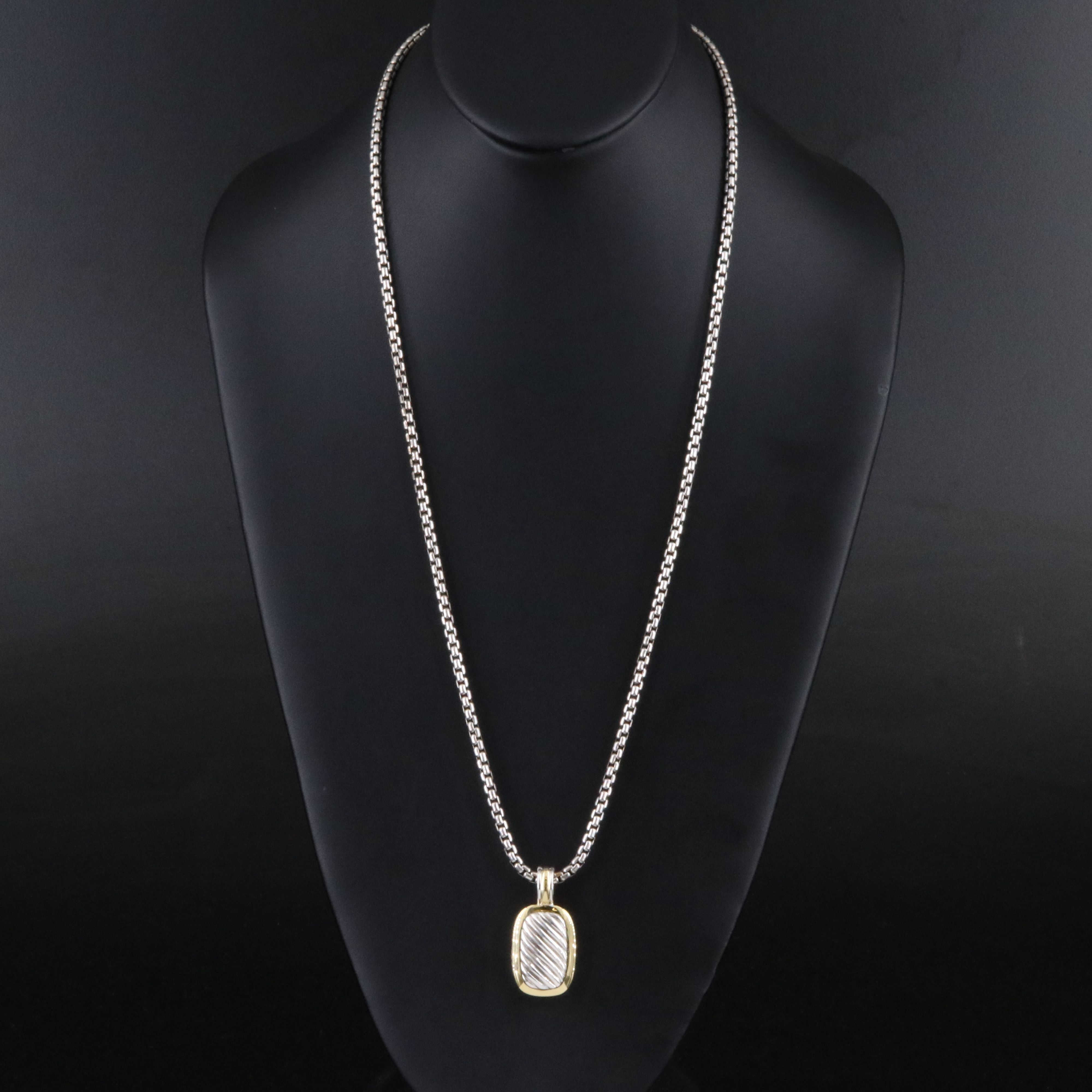 David Yurman Sterling Rectangular Cable Enhancer Pendant Necklace 18K ...