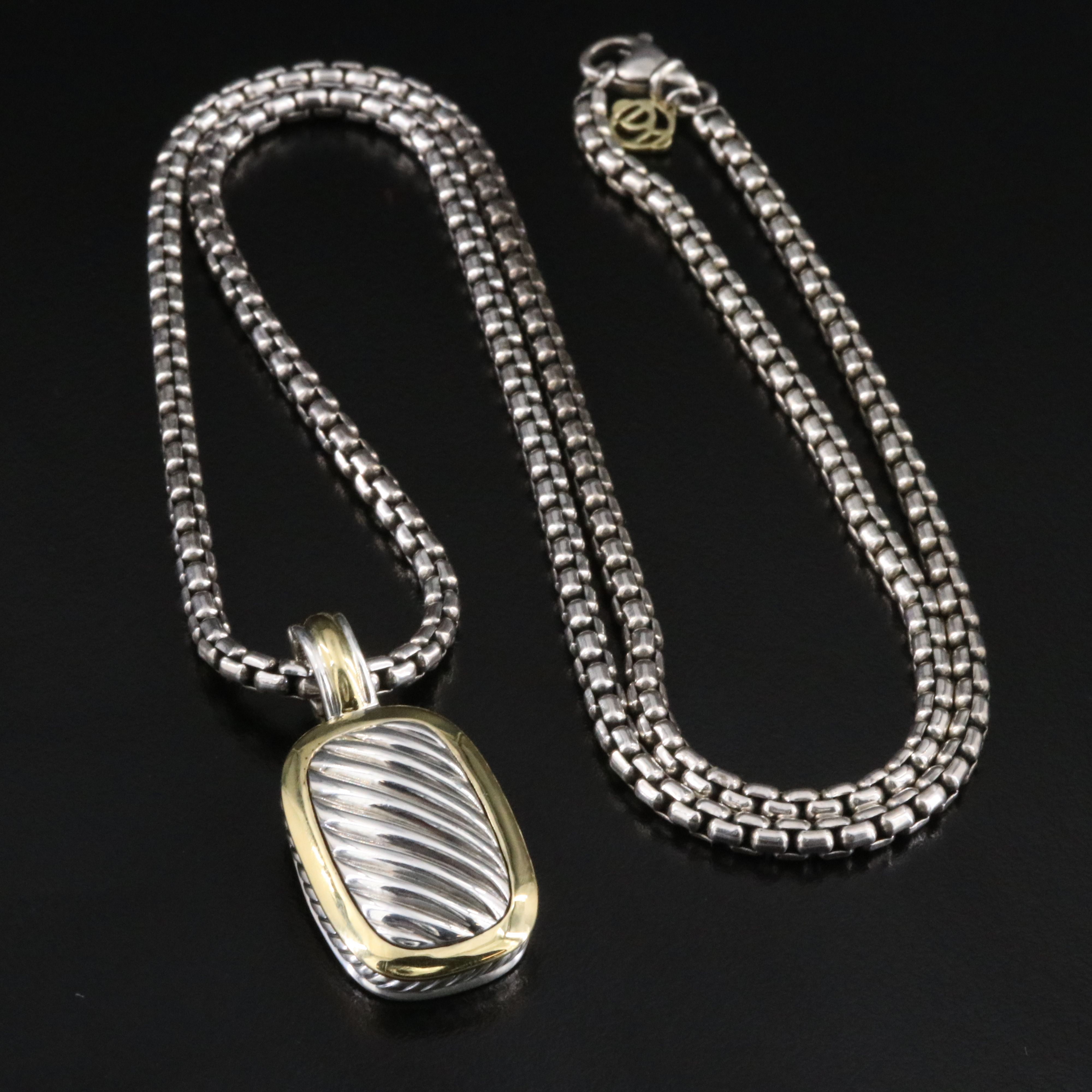 David Yurman Sterling Rectangular Cable Enhancer Pendant Necklace 18K ...