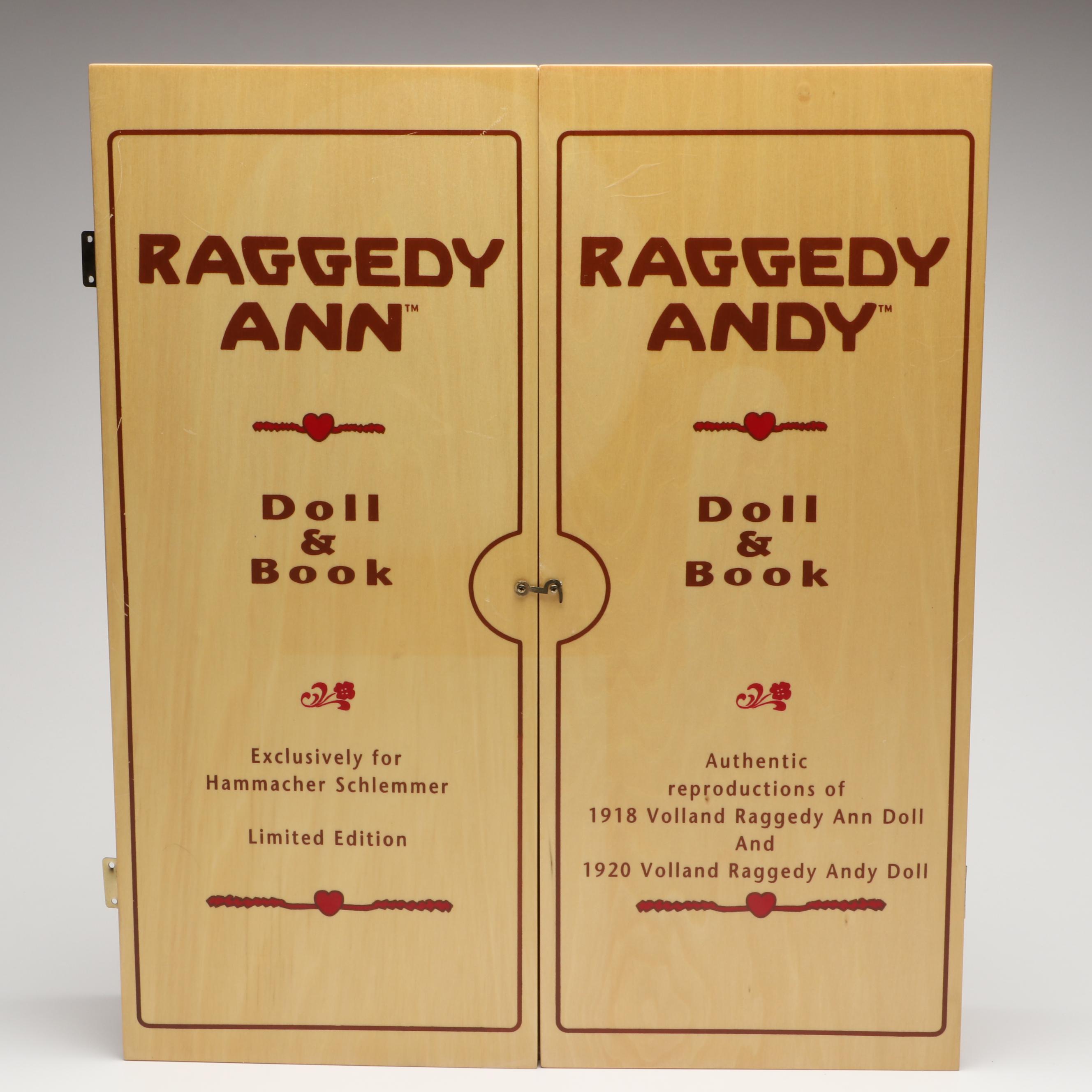 Reproduction Volland Raggedy Ann and Andy Dolls with Johnny Gruelle Books