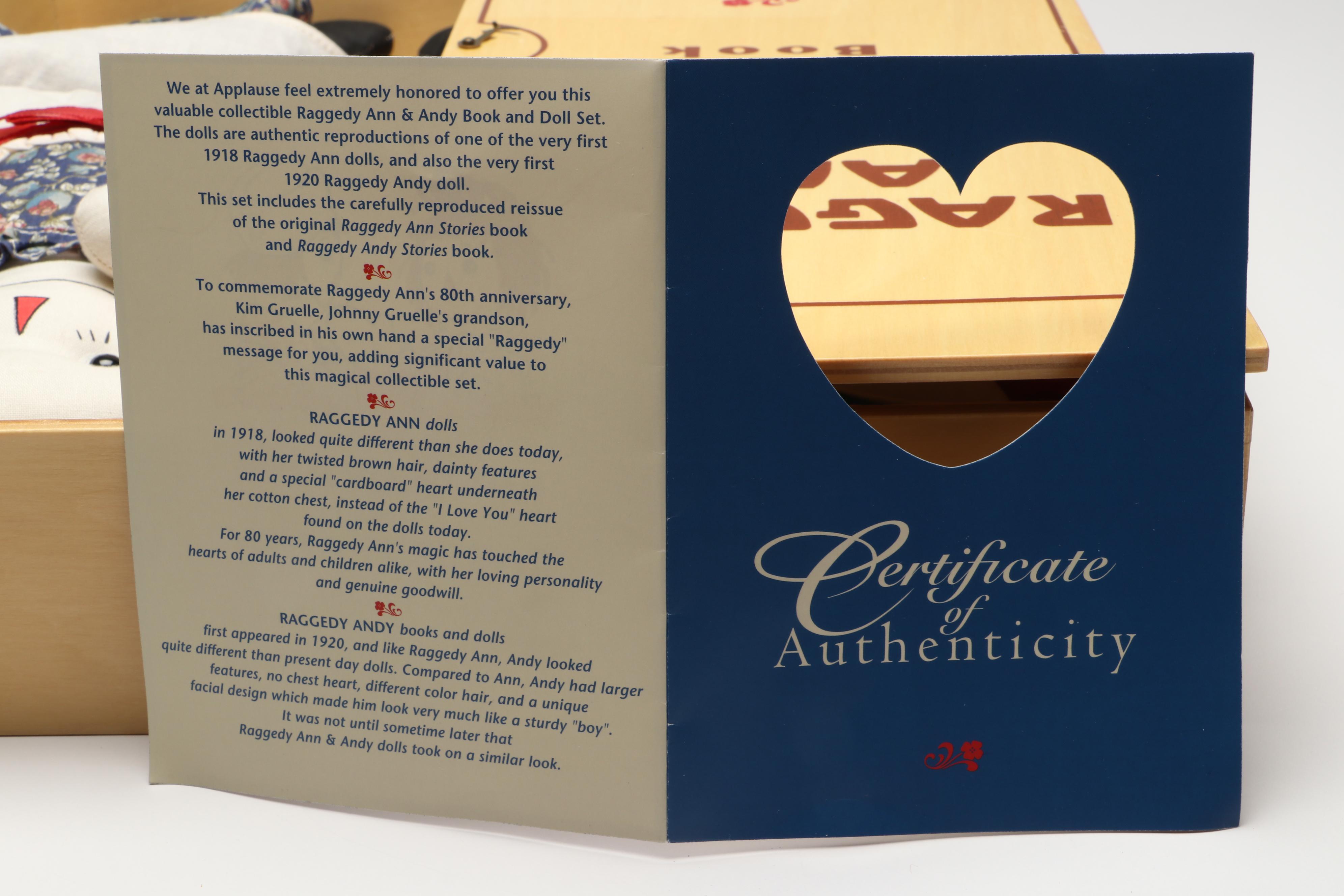 Reproduction Volland Raggedy Ann and Andy Dolls with Johnny Gruelle Books