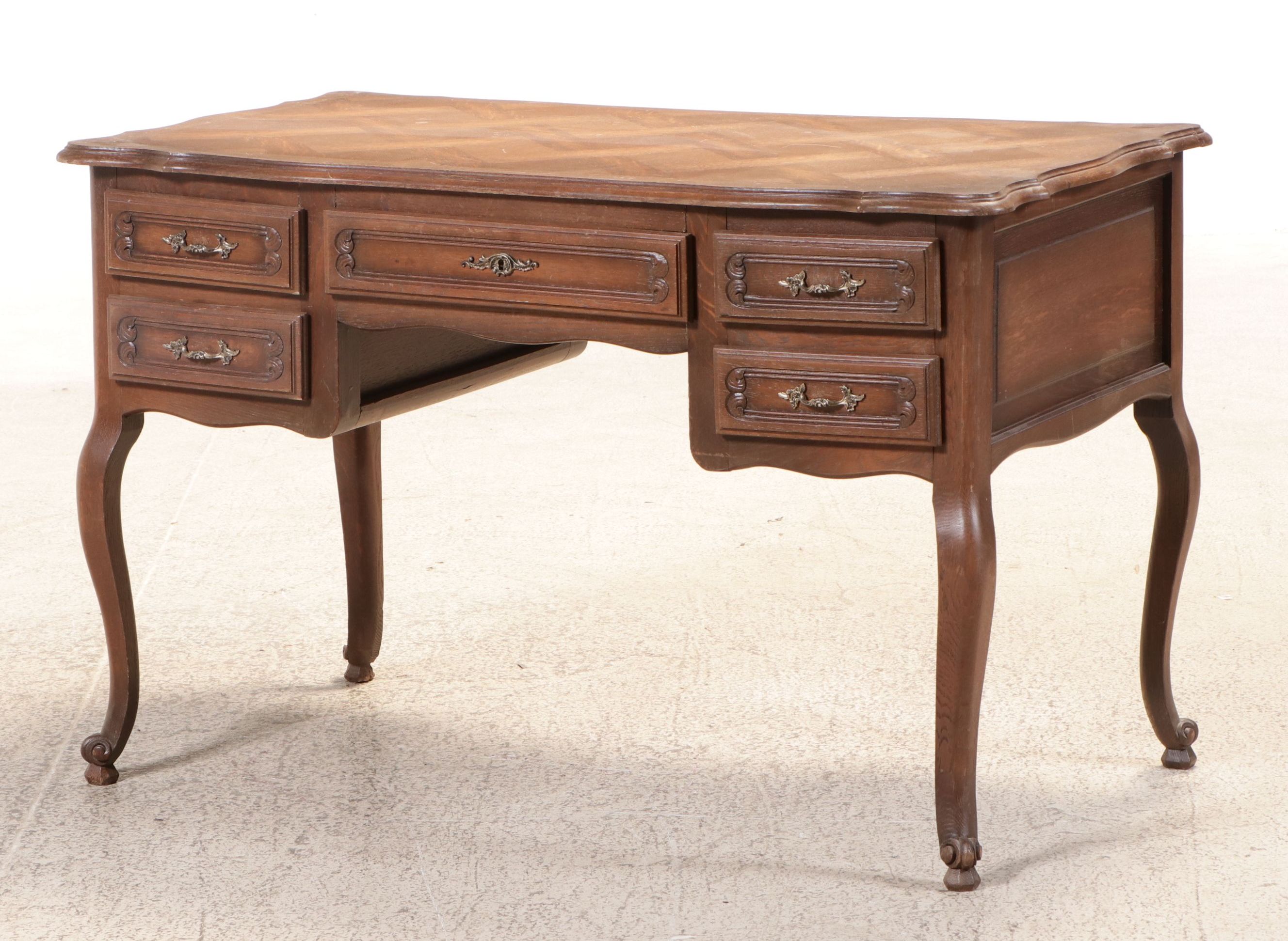 Louis XV Style Carved Oak and Parquetry Bureau Plat