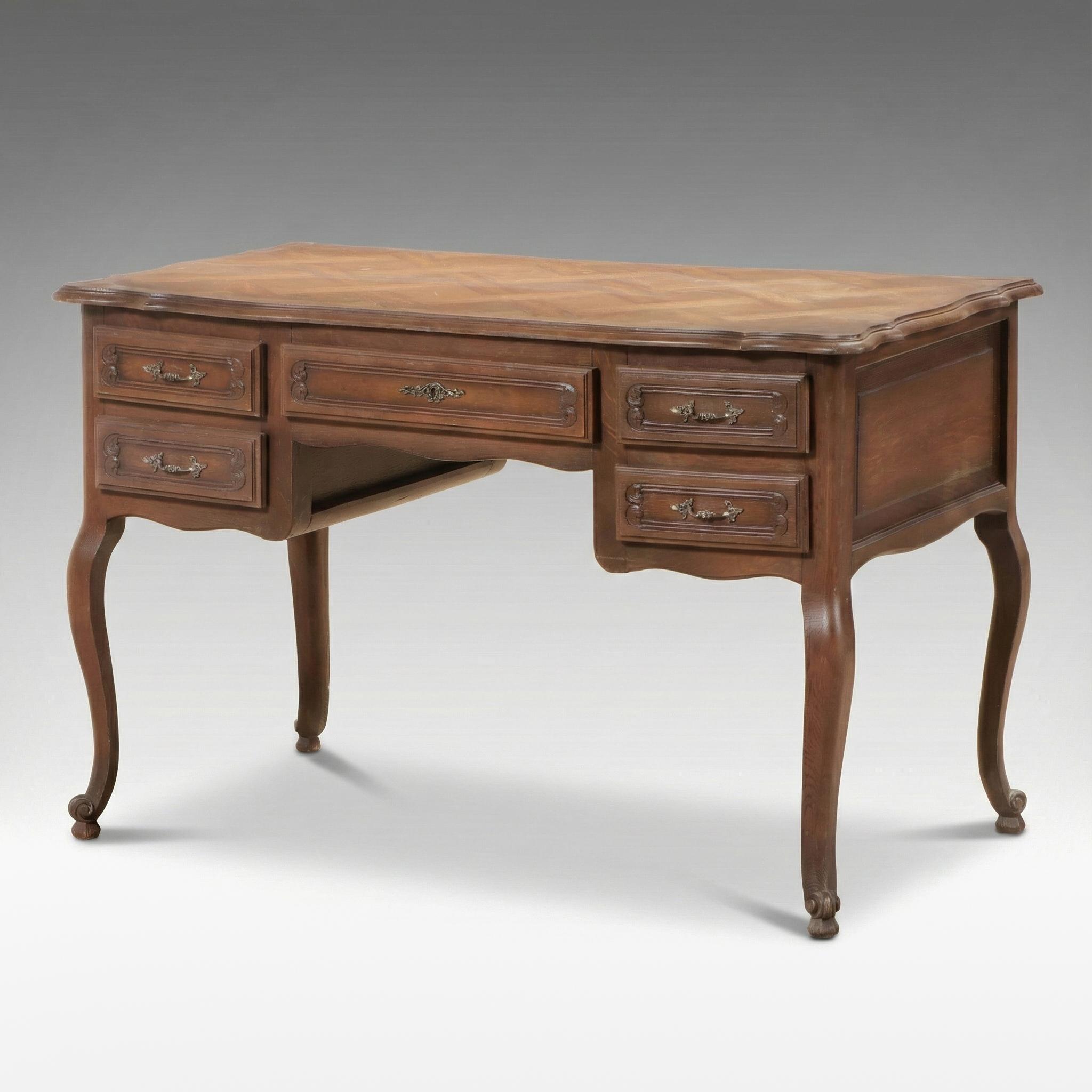Louis XV Style Carved Oak and Parquetry Bureau Plat