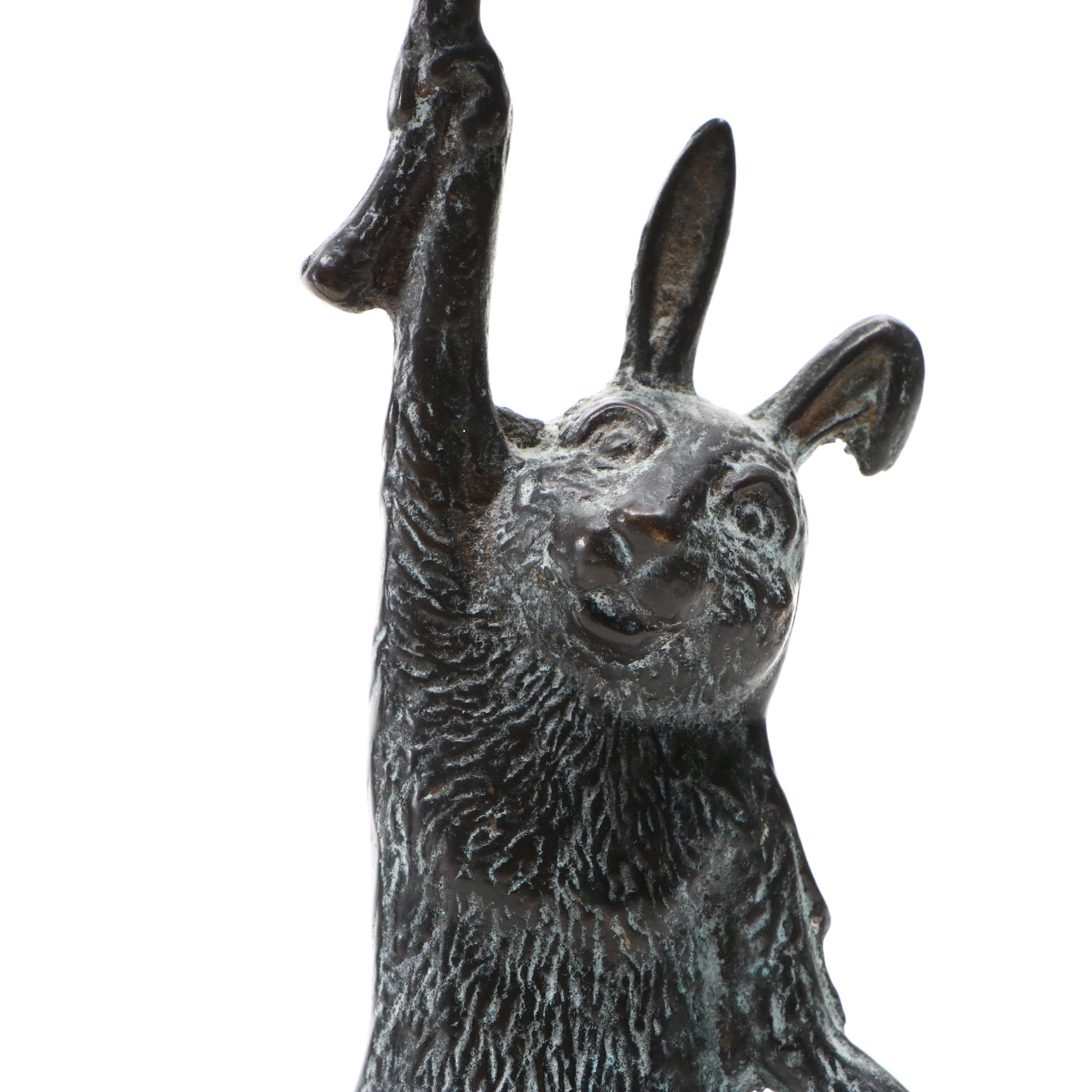 Andrea by Sadek Verdigris Metal Rabbit Candlesticks Pair