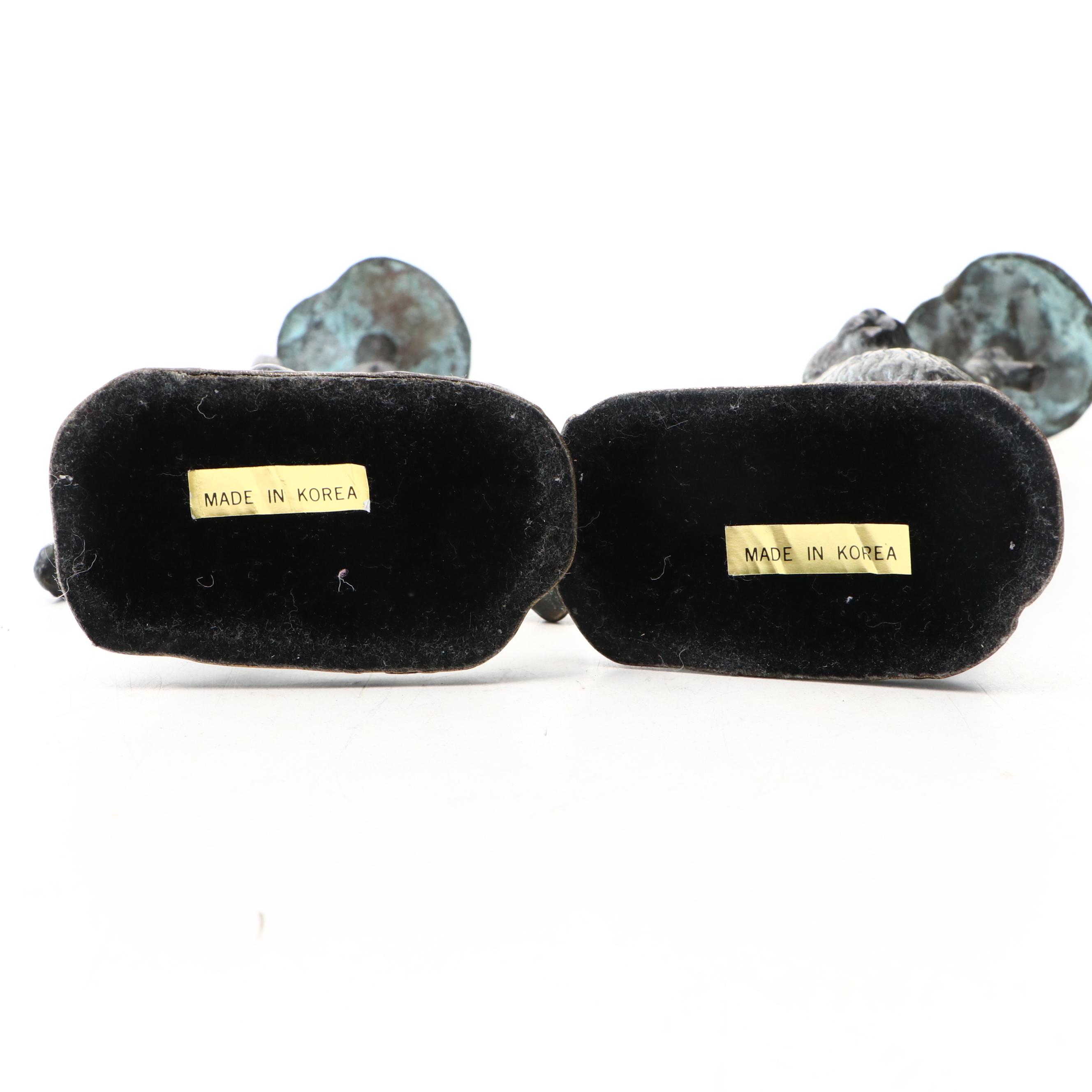 Andrea by Sadek Verdigris Metal Rabbit Candlesticks Pair