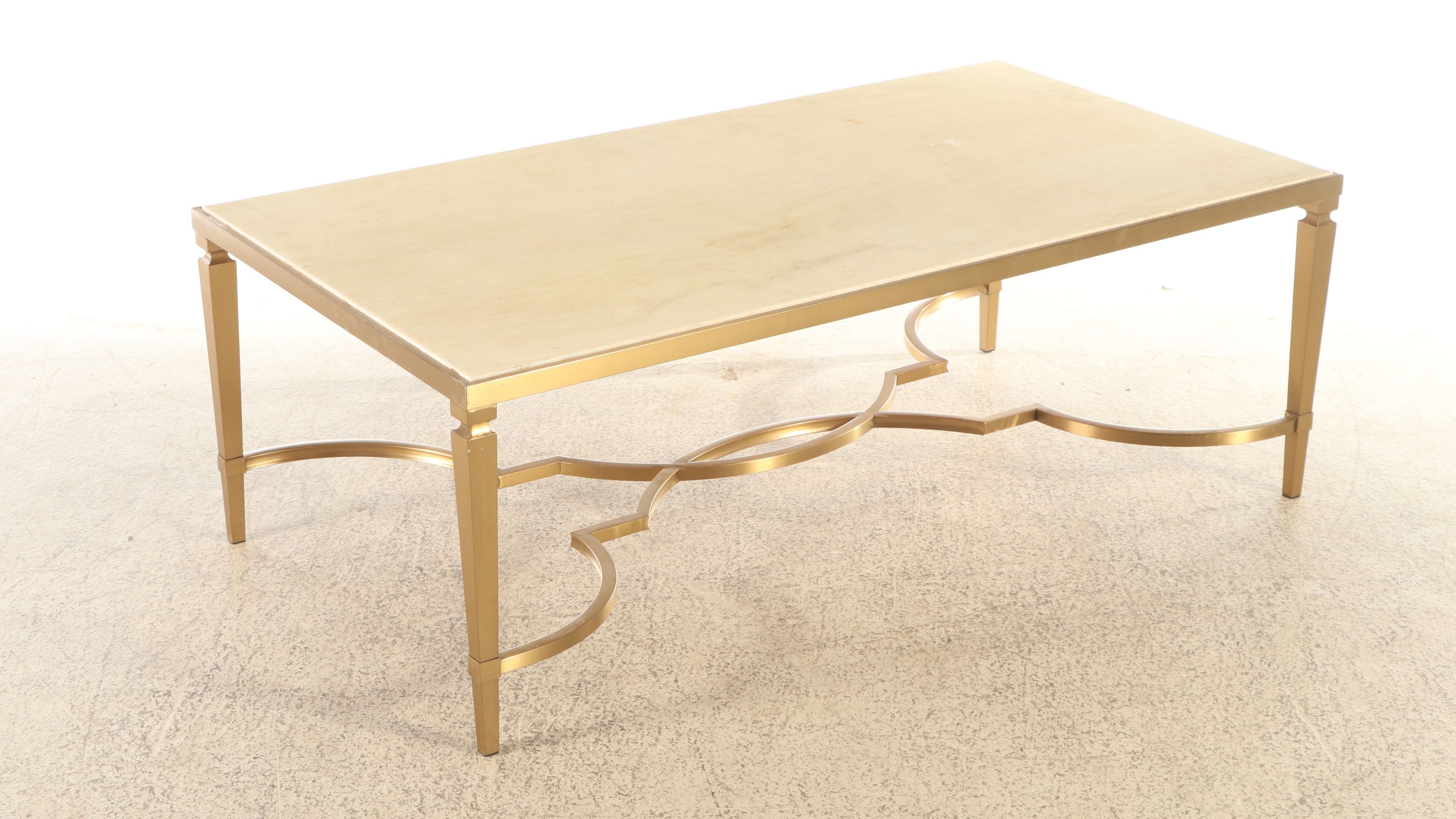 Contemporary Hollywood Regency Style Brass Stone Top Coffee Table