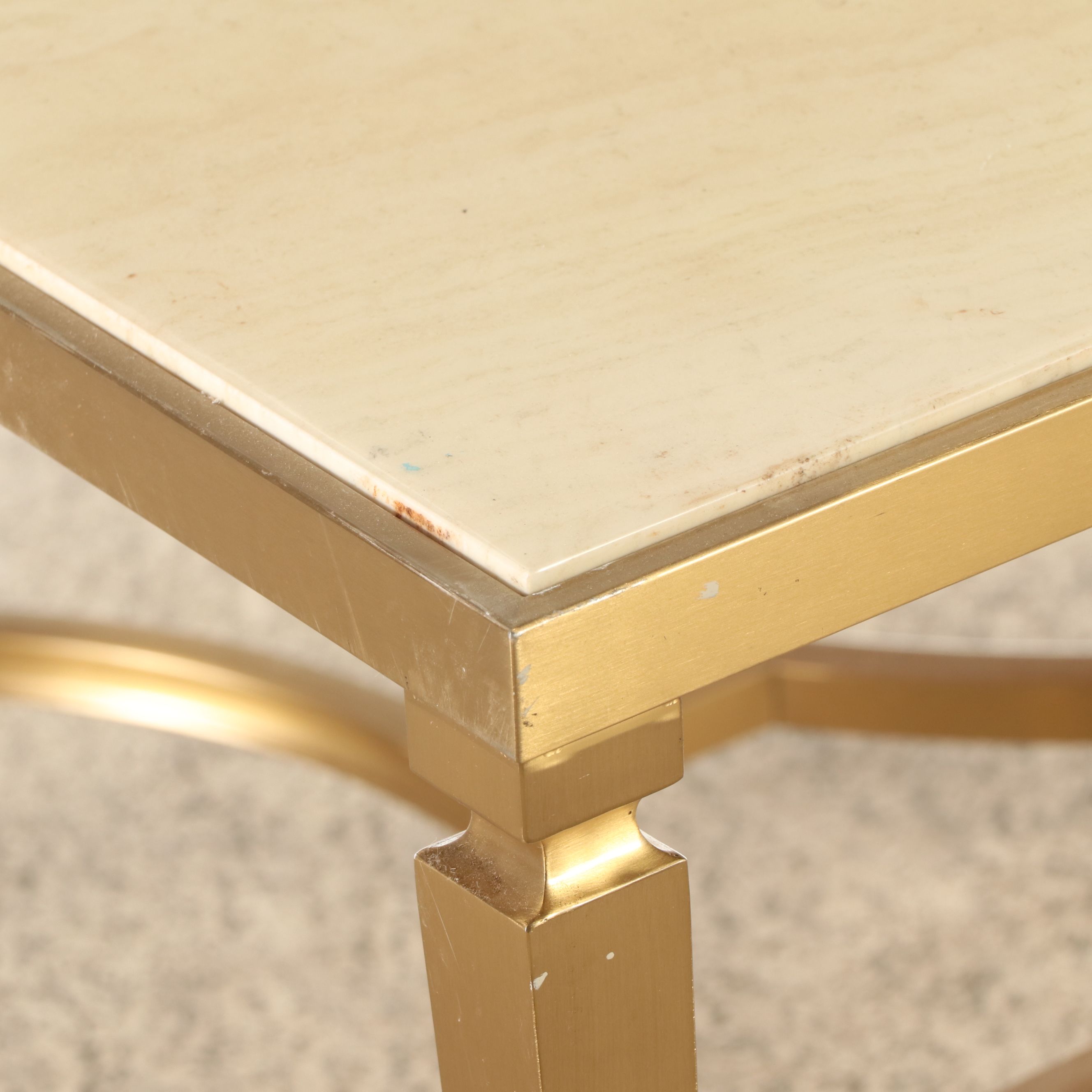 Contemporary Hollywood Regency Style Brass Stone Top Coffee Table