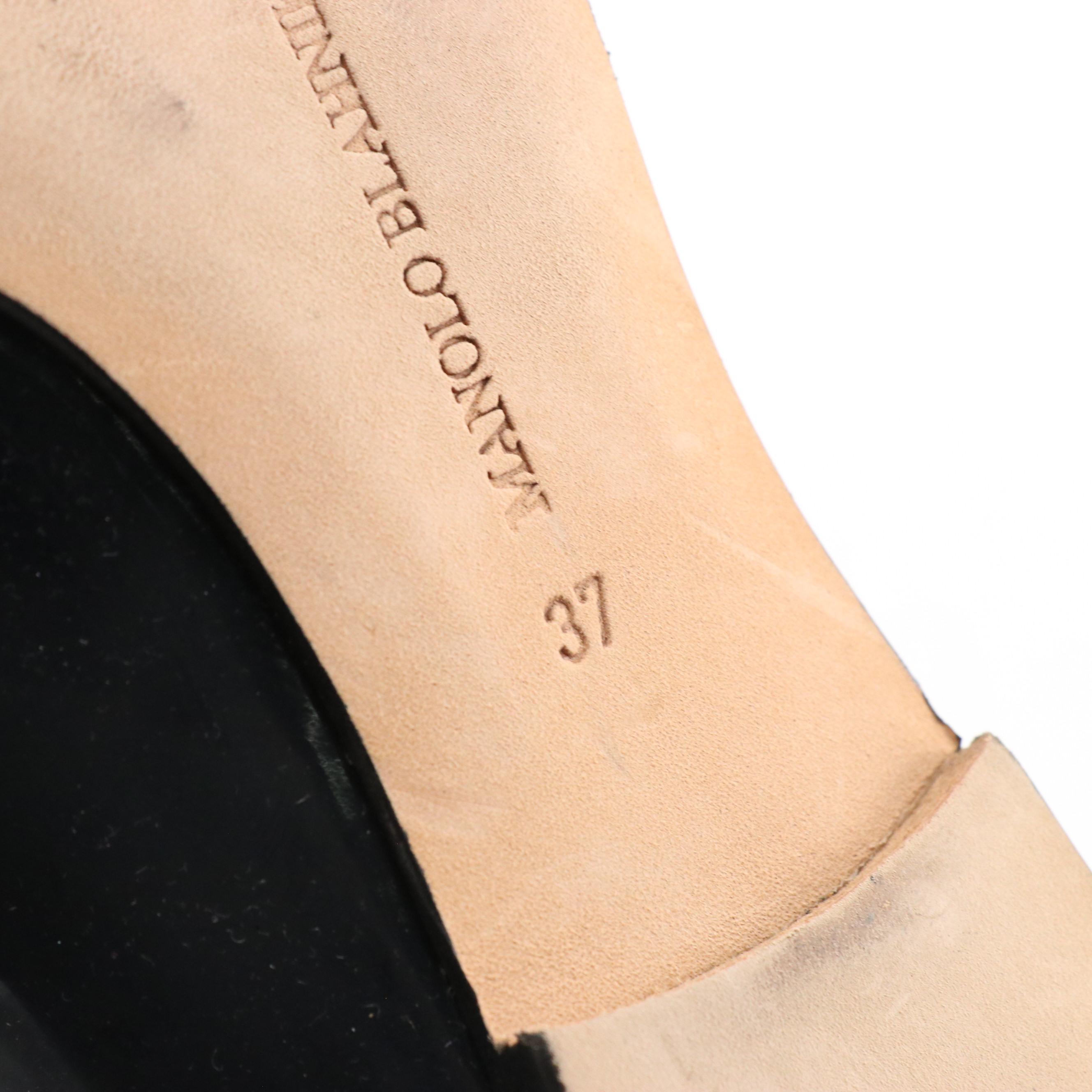 Manolo Blahnik Metallic Blue Patent Leather Pointed-Toe Flats in Box