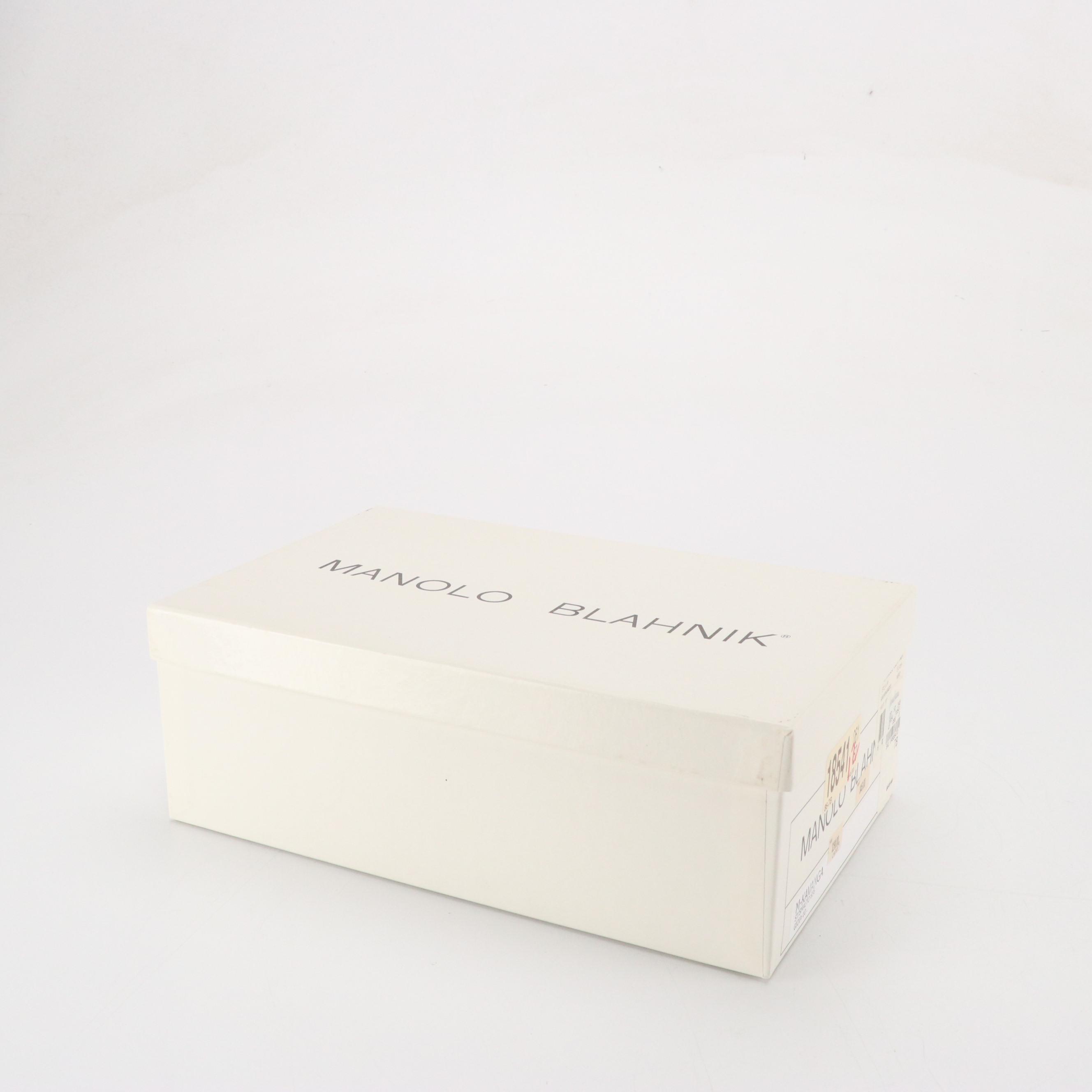 Manolo Blahnik Metallic Blue Patent Leather Pointed-Toe Flats in Box