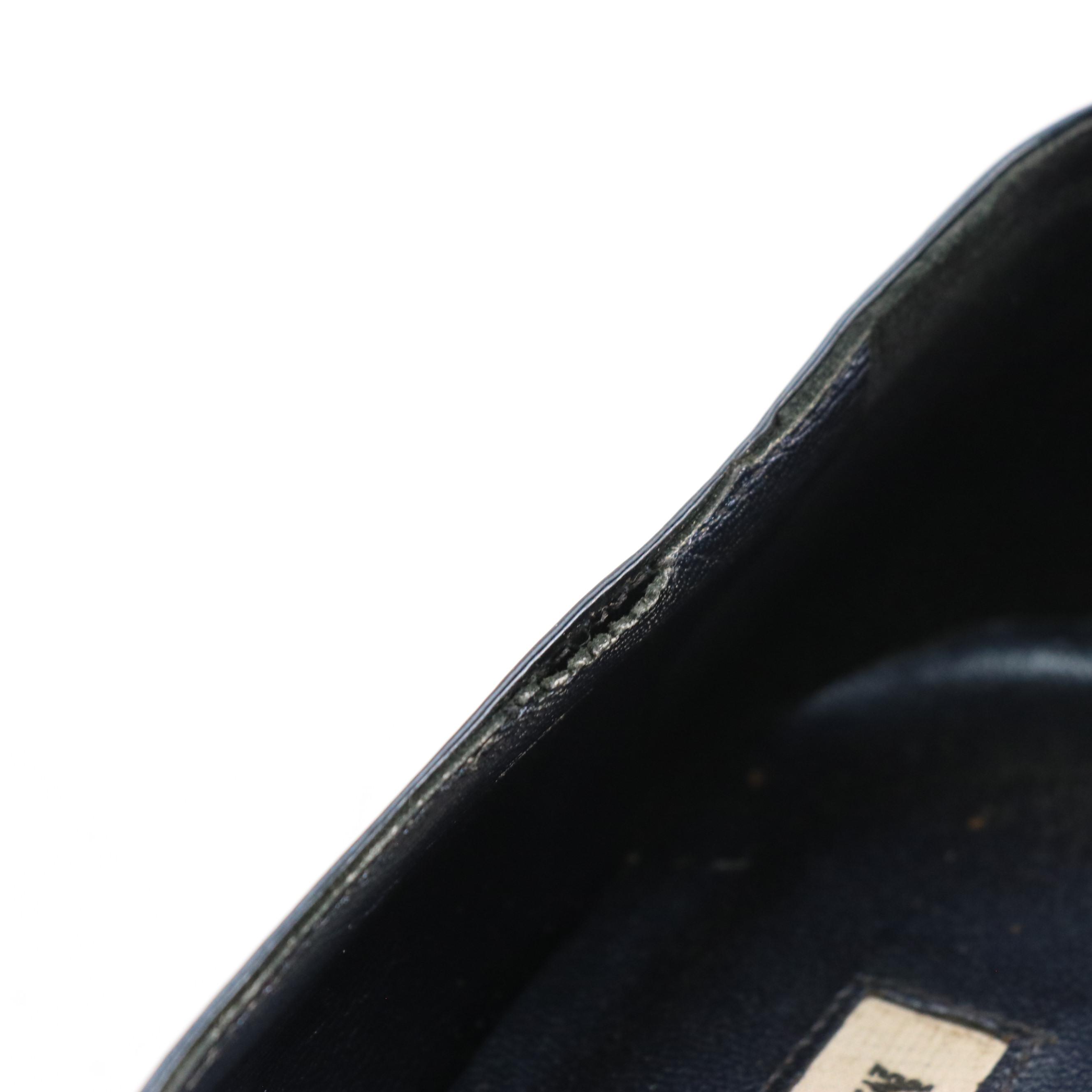 Manolo Blahnik Metallic Blue Patent Leather Pointed-Toe Flats in Box