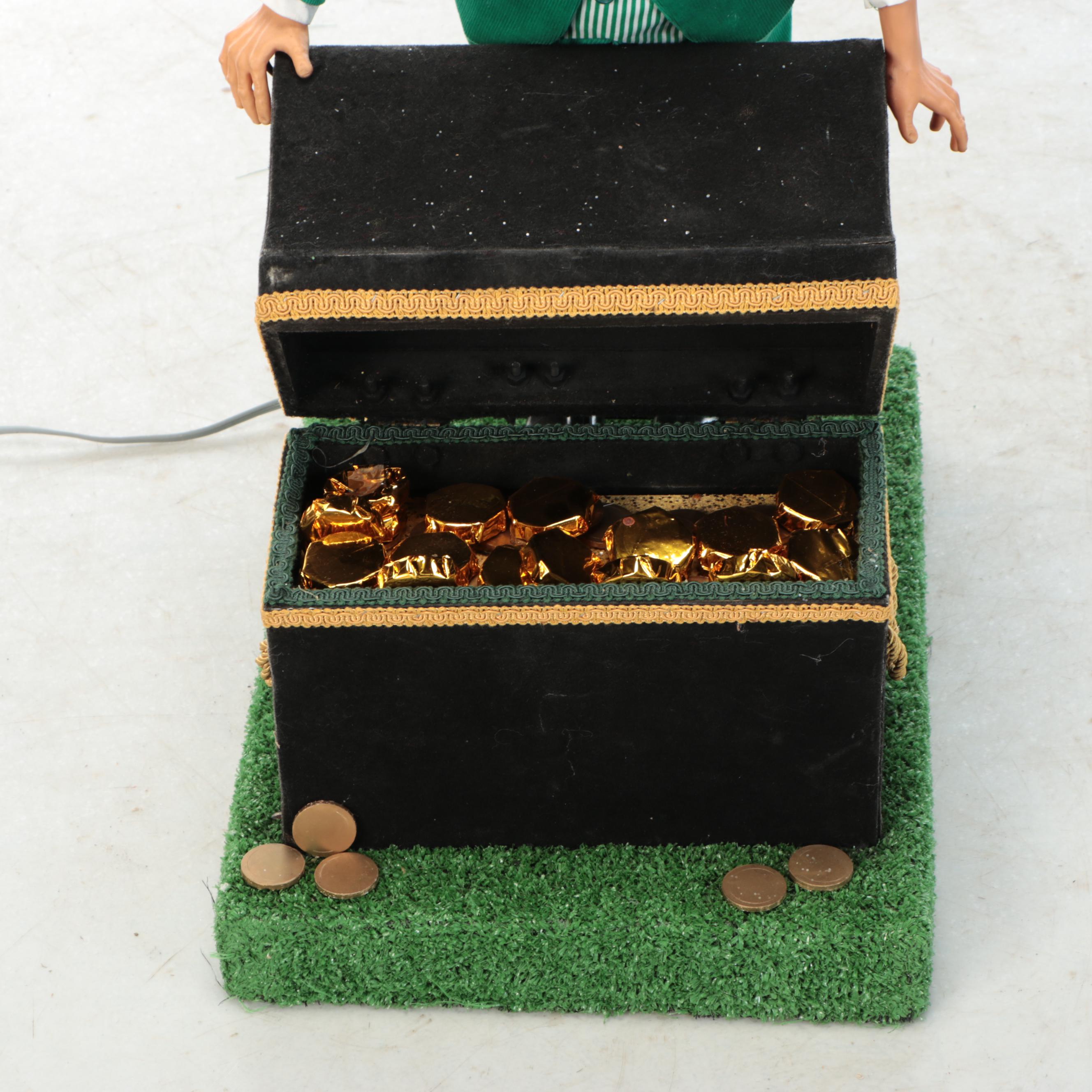 St. Patrick's Day Animated Figurine with Chest of Faux Coins