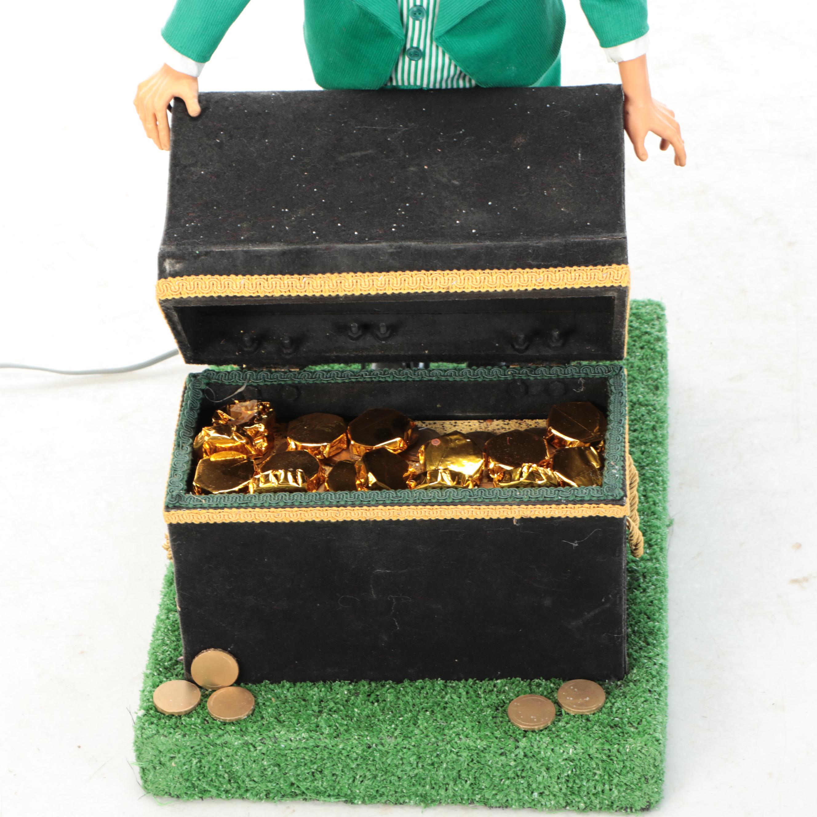 St. Patrick's Day Animated Figurine with Chest of Faux Coins