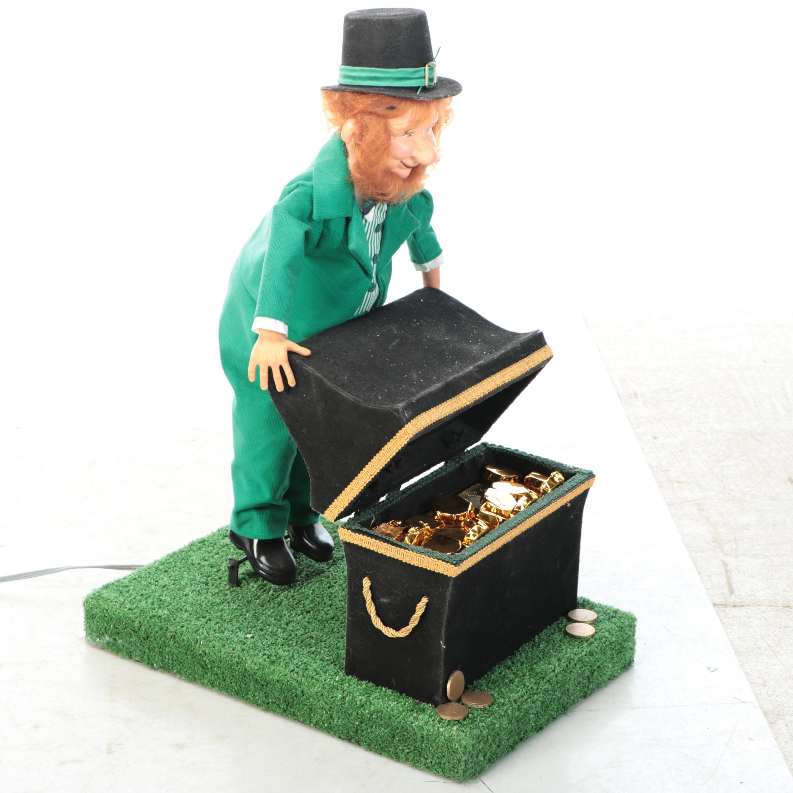 St. Patrick's Day Animated Figurine with Chest of Faux Coins