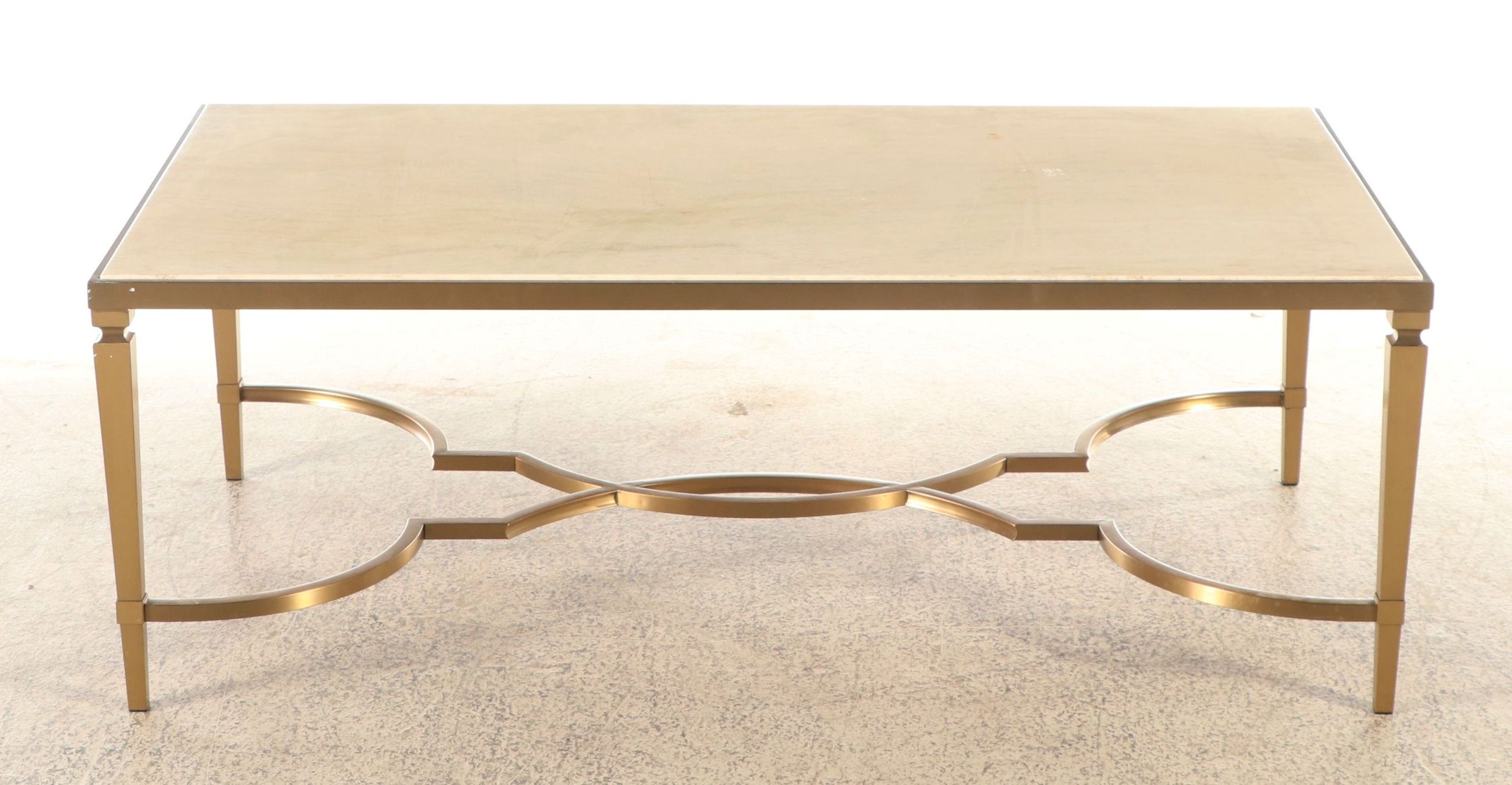 Contemporary Hollywood Regency Style Brass Stone Top Coffee Table