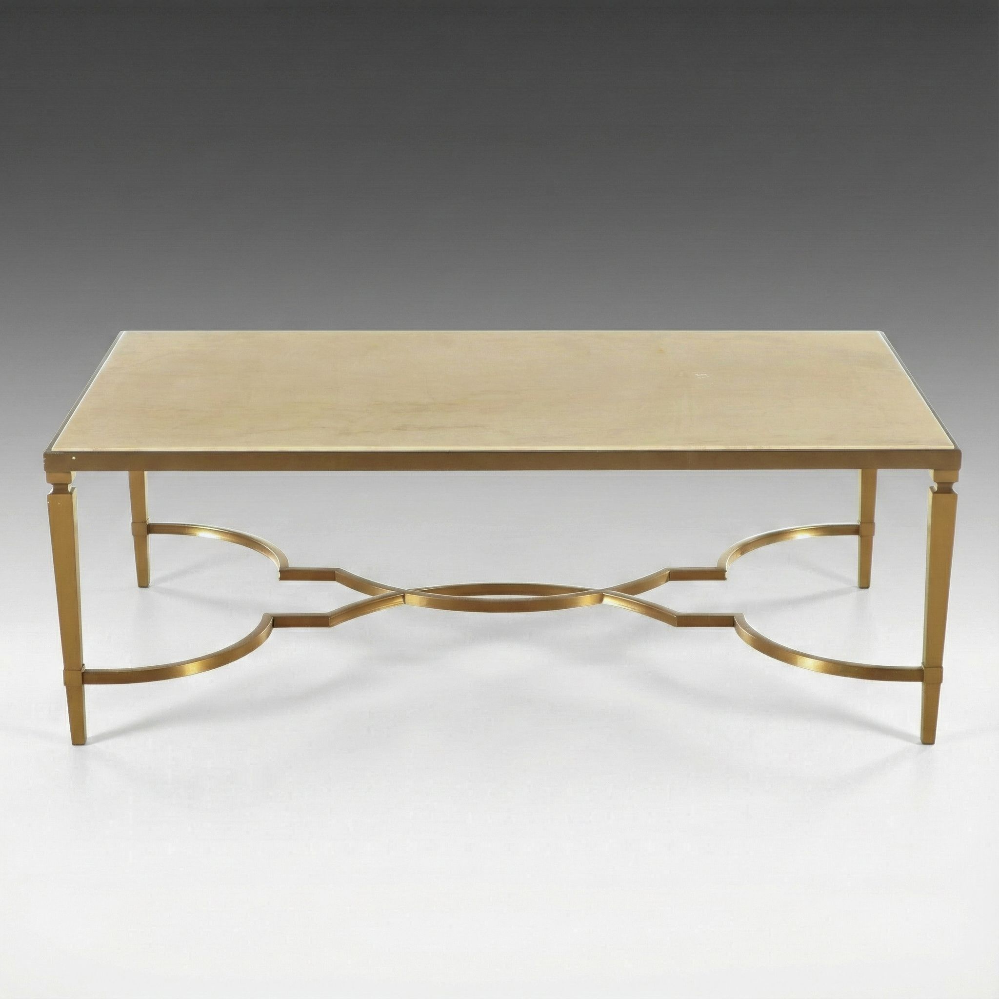 Contemporary Hollywood Regency Style Brass Stone Top Coffee Table